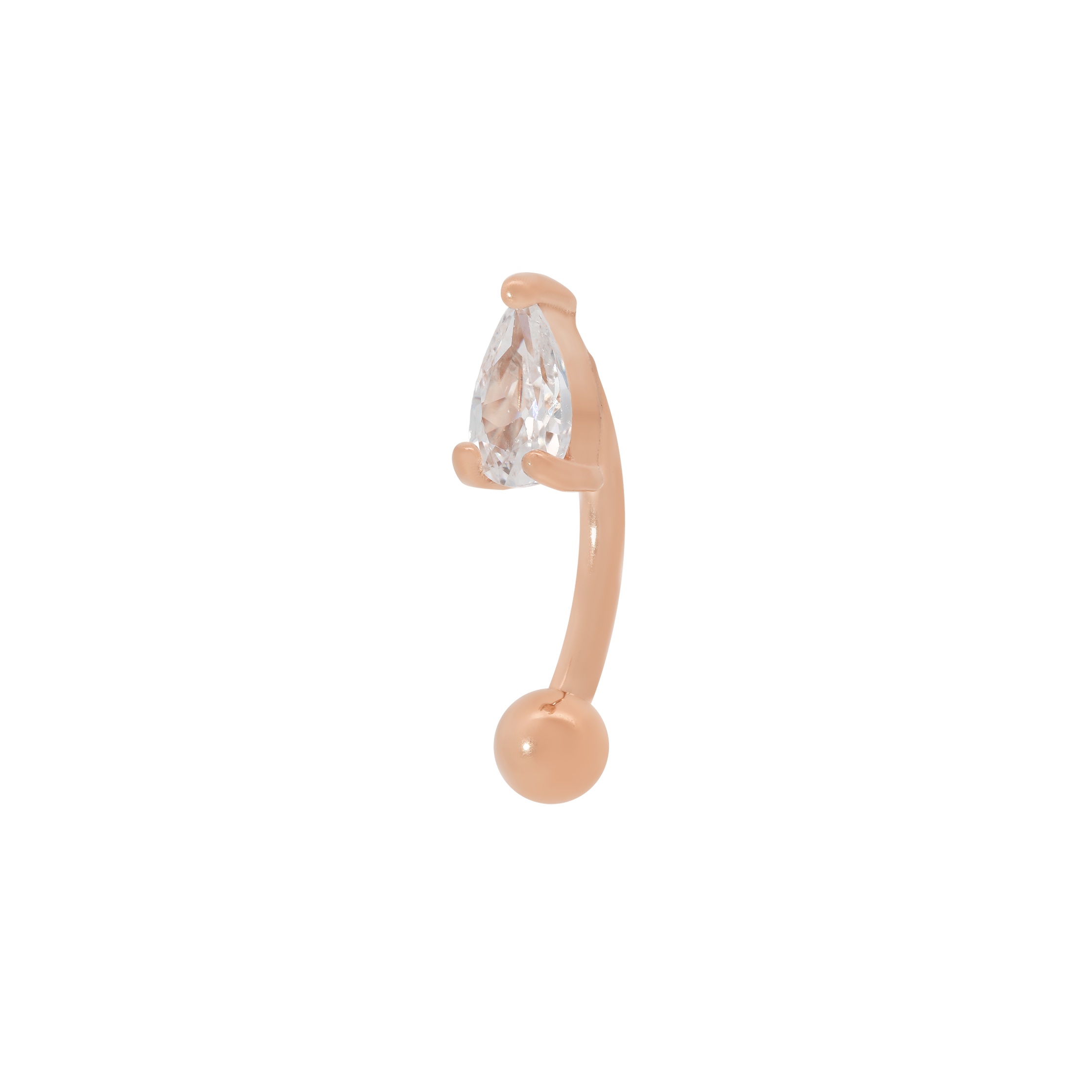 Mania Teardrop Gemstone Rook Curved Barbell Piercing - Rose Gold