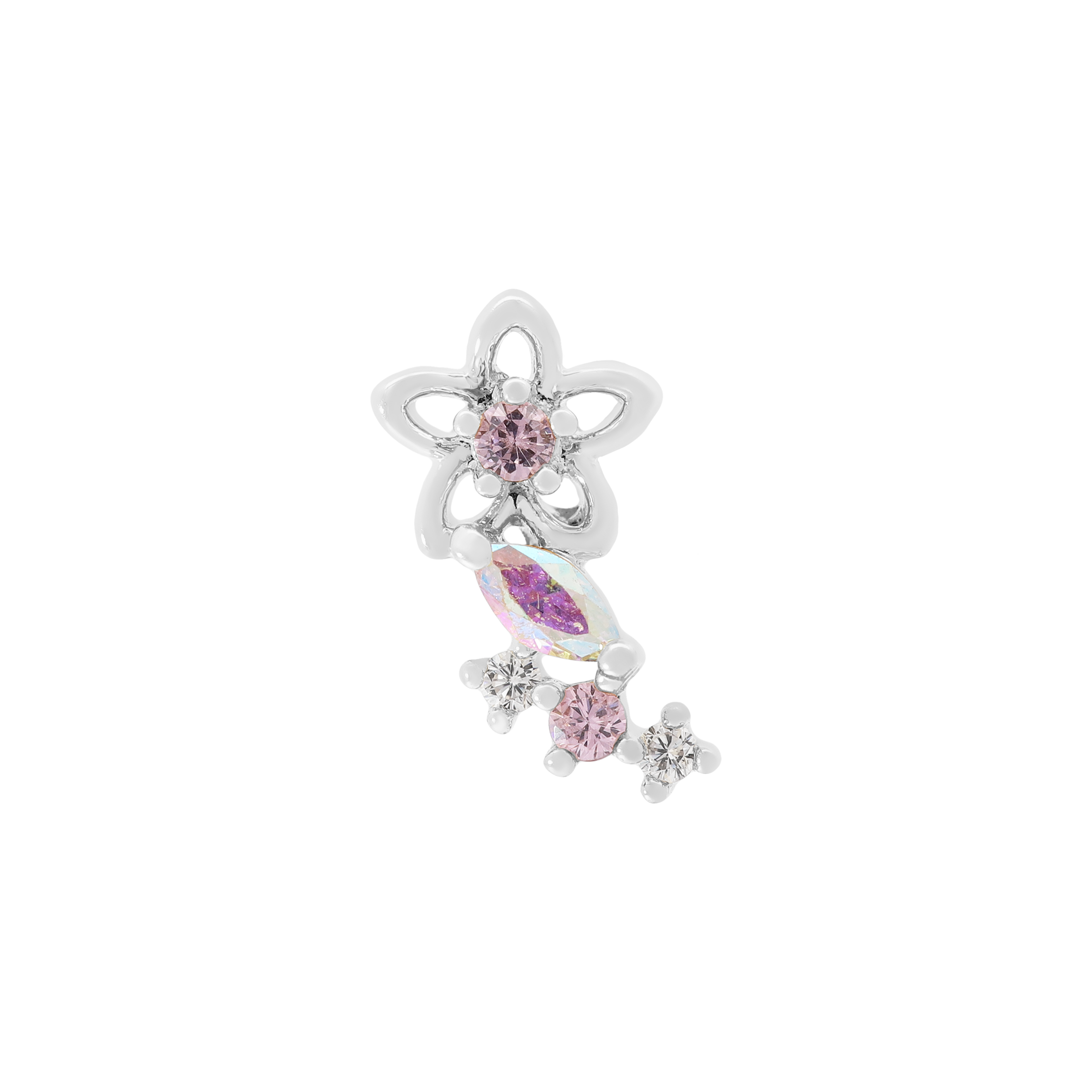 Pixie Flower Gemstone Helix Tragus & Cartilage Ear Piercing 2 - Silver