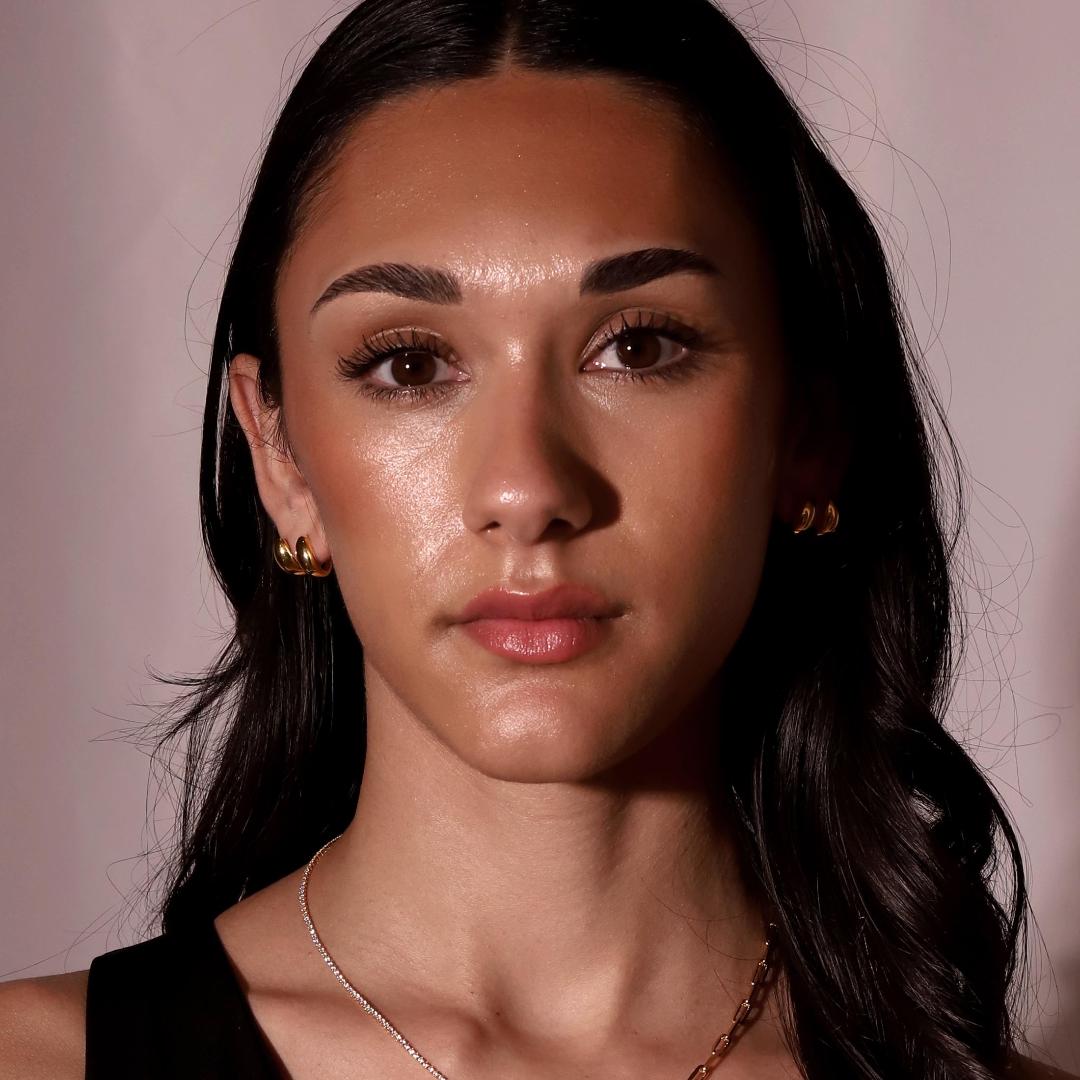Duo Earring Studs On Model 2 - Gold
