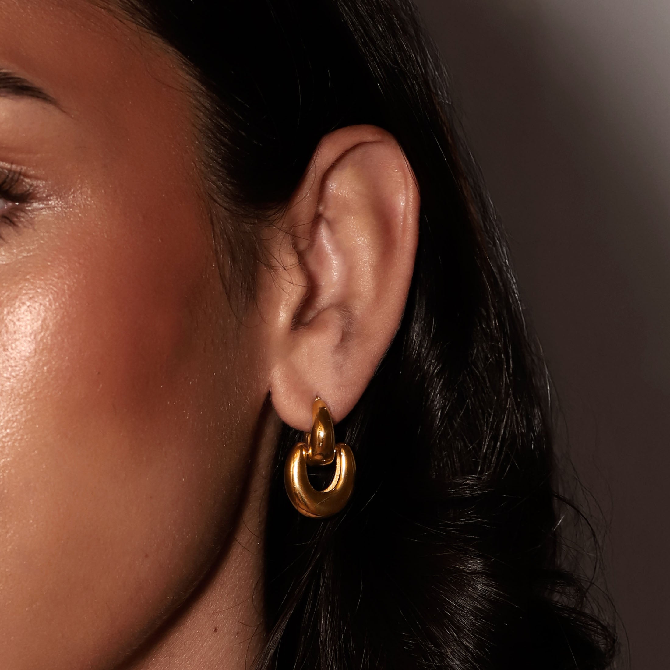 Gina Earring Studs On Model - Gold