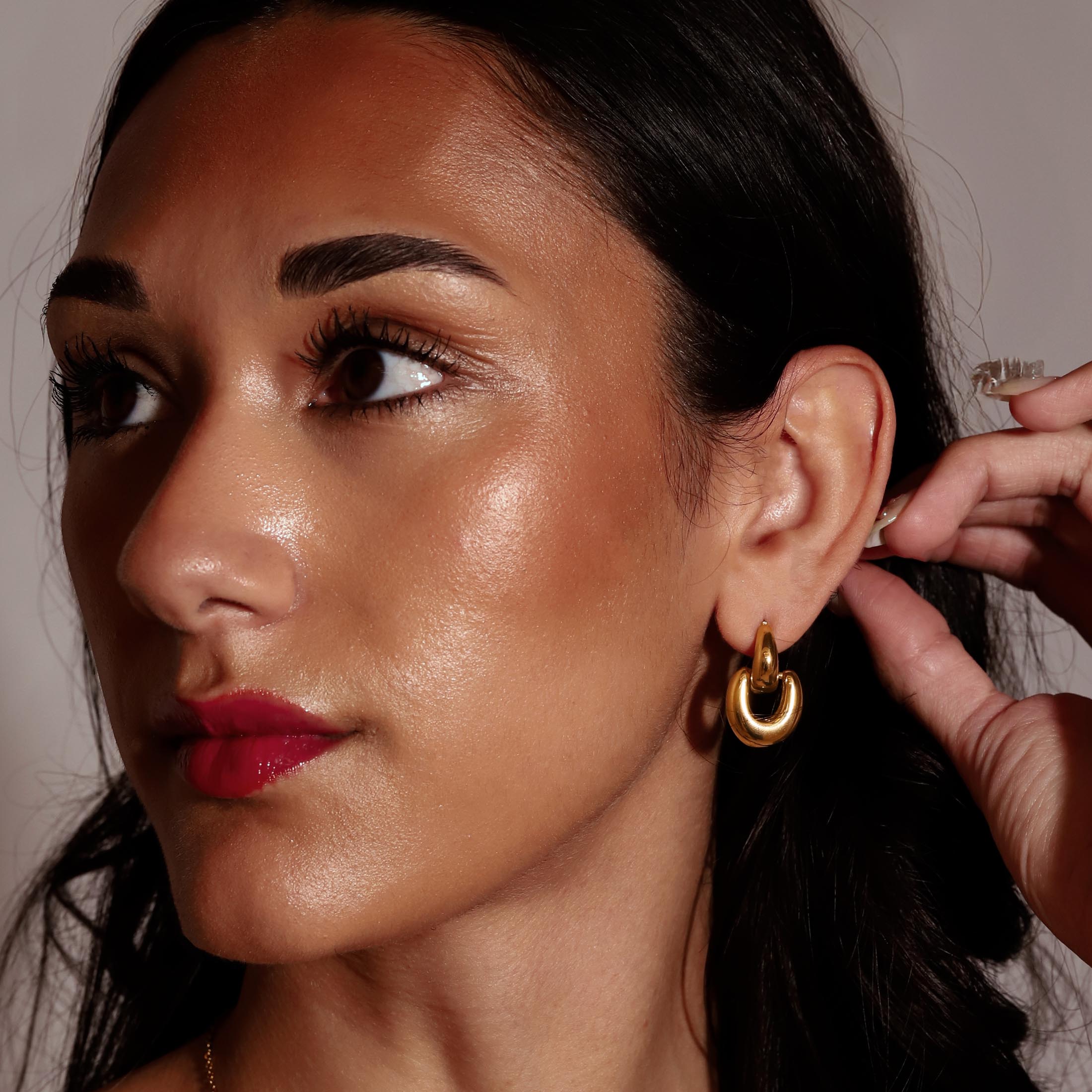 Gina Earring Studs On Model 2 - Gold