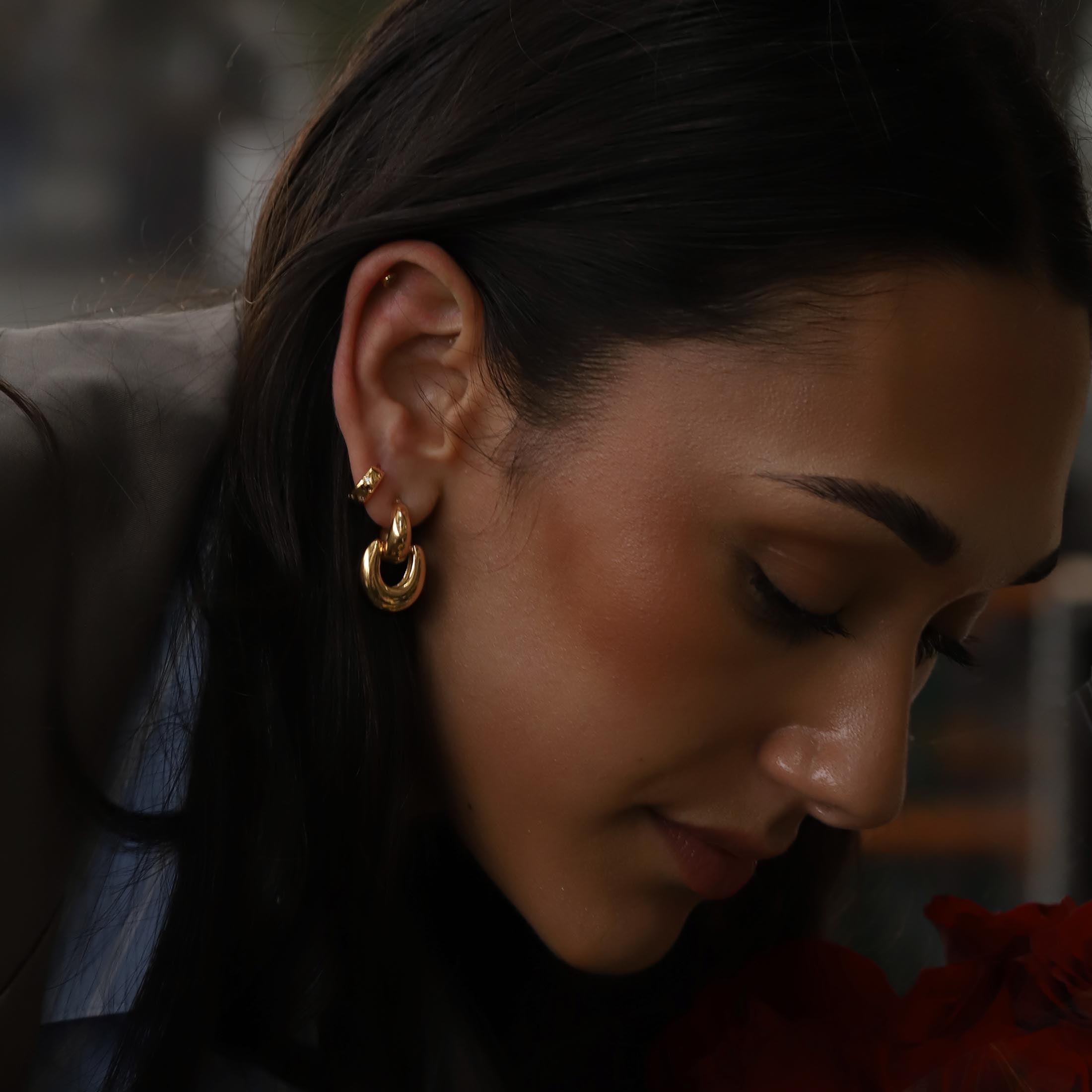 Gina Earring Studs On Model 3 - Gold