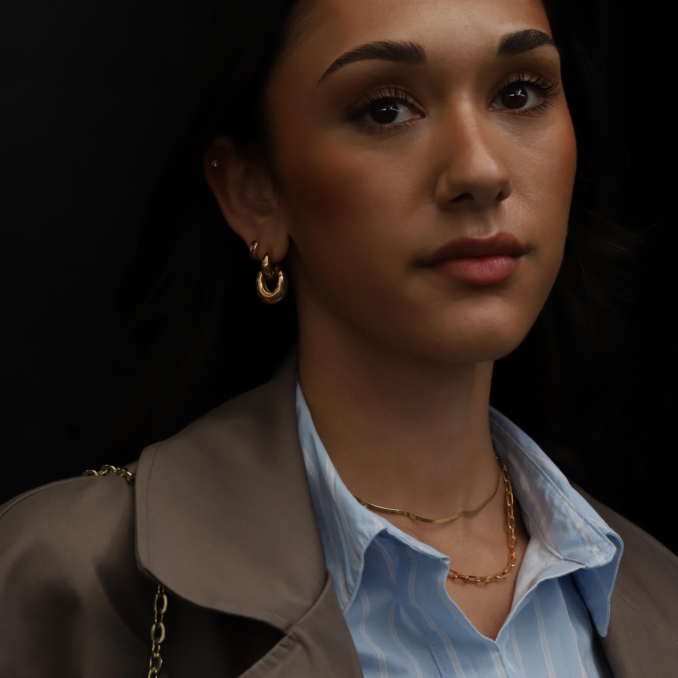Gina Earring Studs On Model 4 - Gold