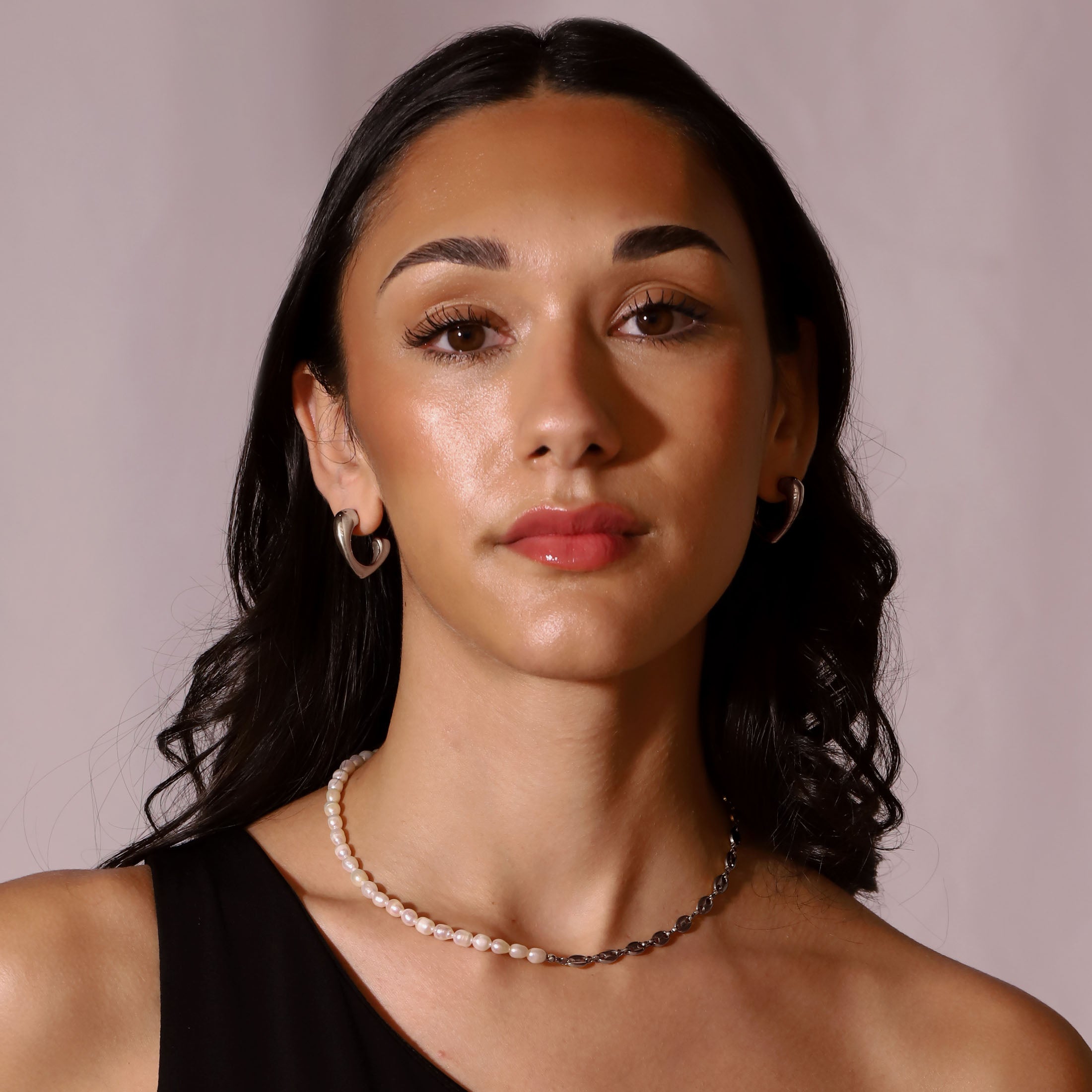 Rita Heart Earring Studs On Model 2 - Silver