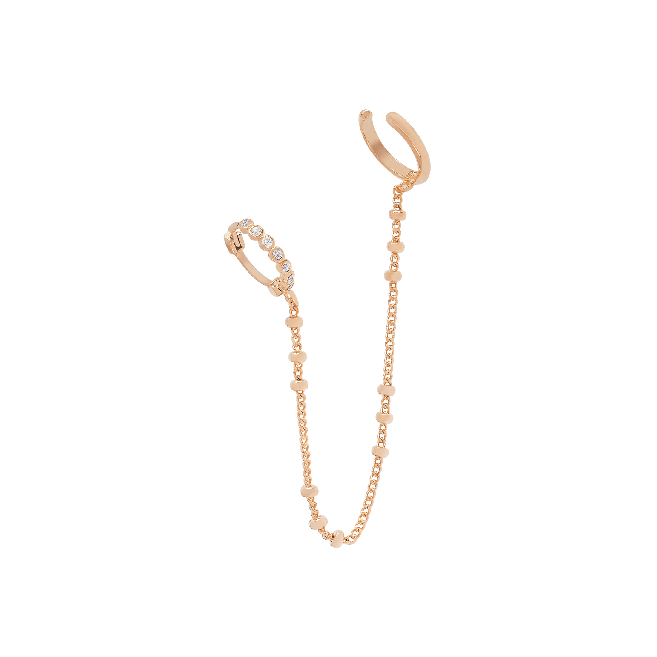 Natalia Gemstone & Chain Double Ear Cuff - Rose Gold