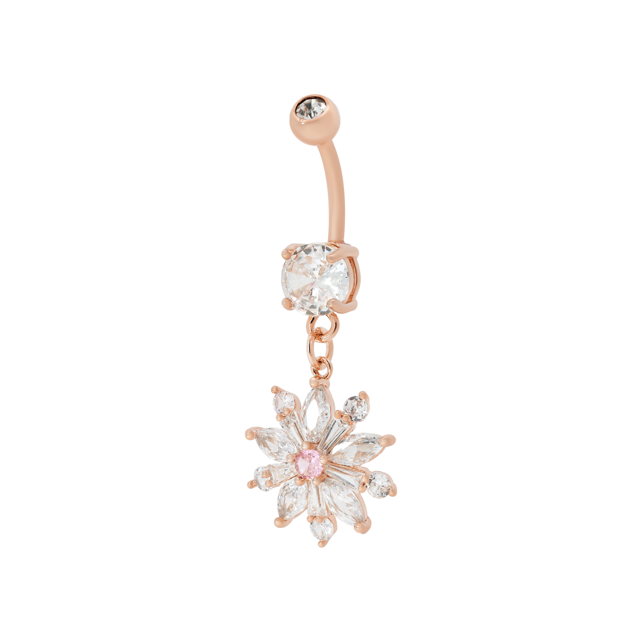 Bloom Flower Gemstone Dangle Belly Bar Piercing - Rose Gold