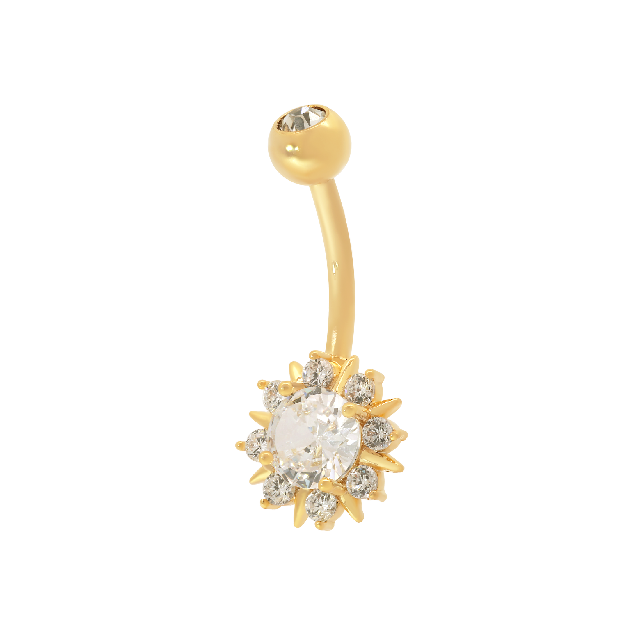 Cereus Flower Gemstone Belly Bar Piercing - Gold