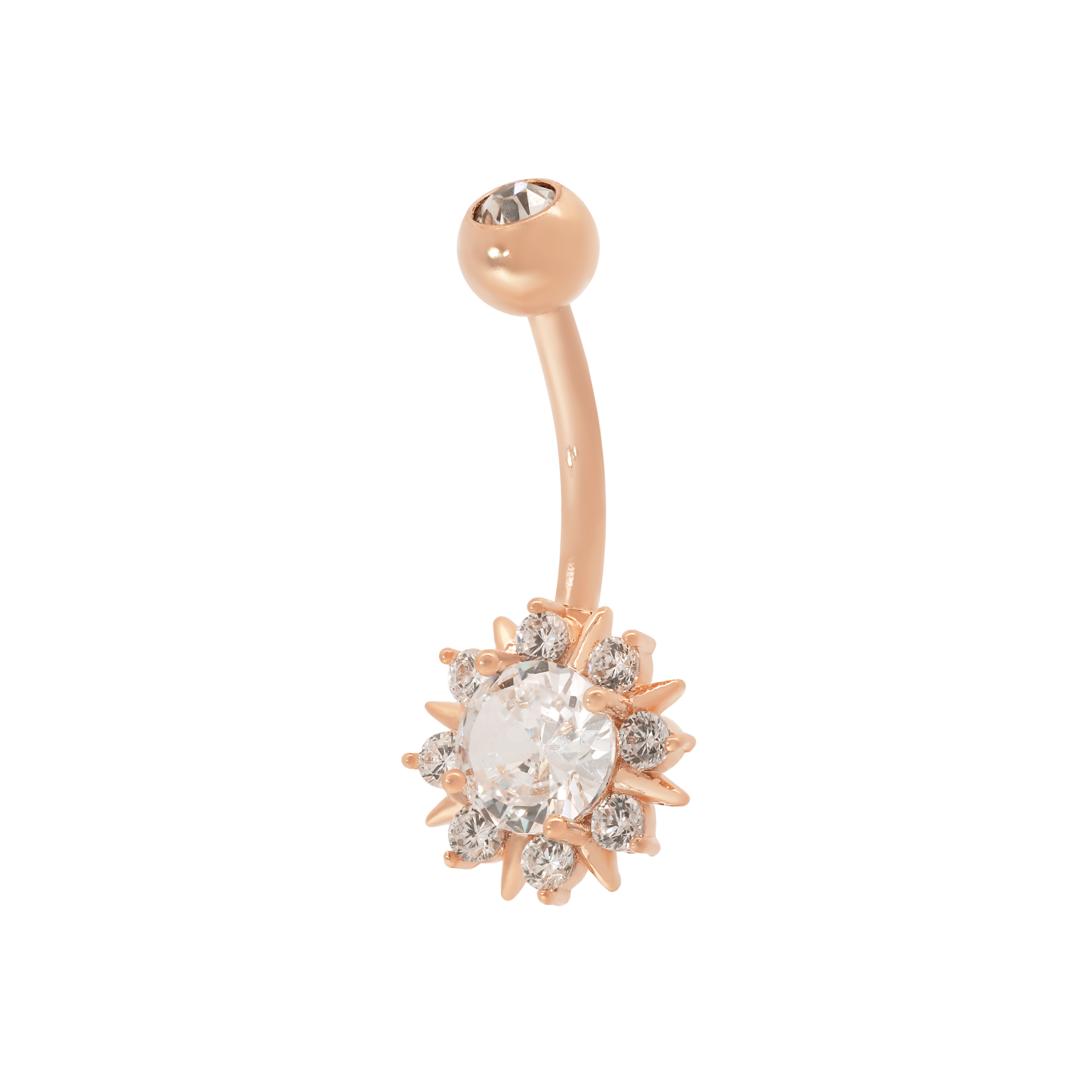 Cereus Flower Gemstone Belly Bar Piercing - Rose Gold