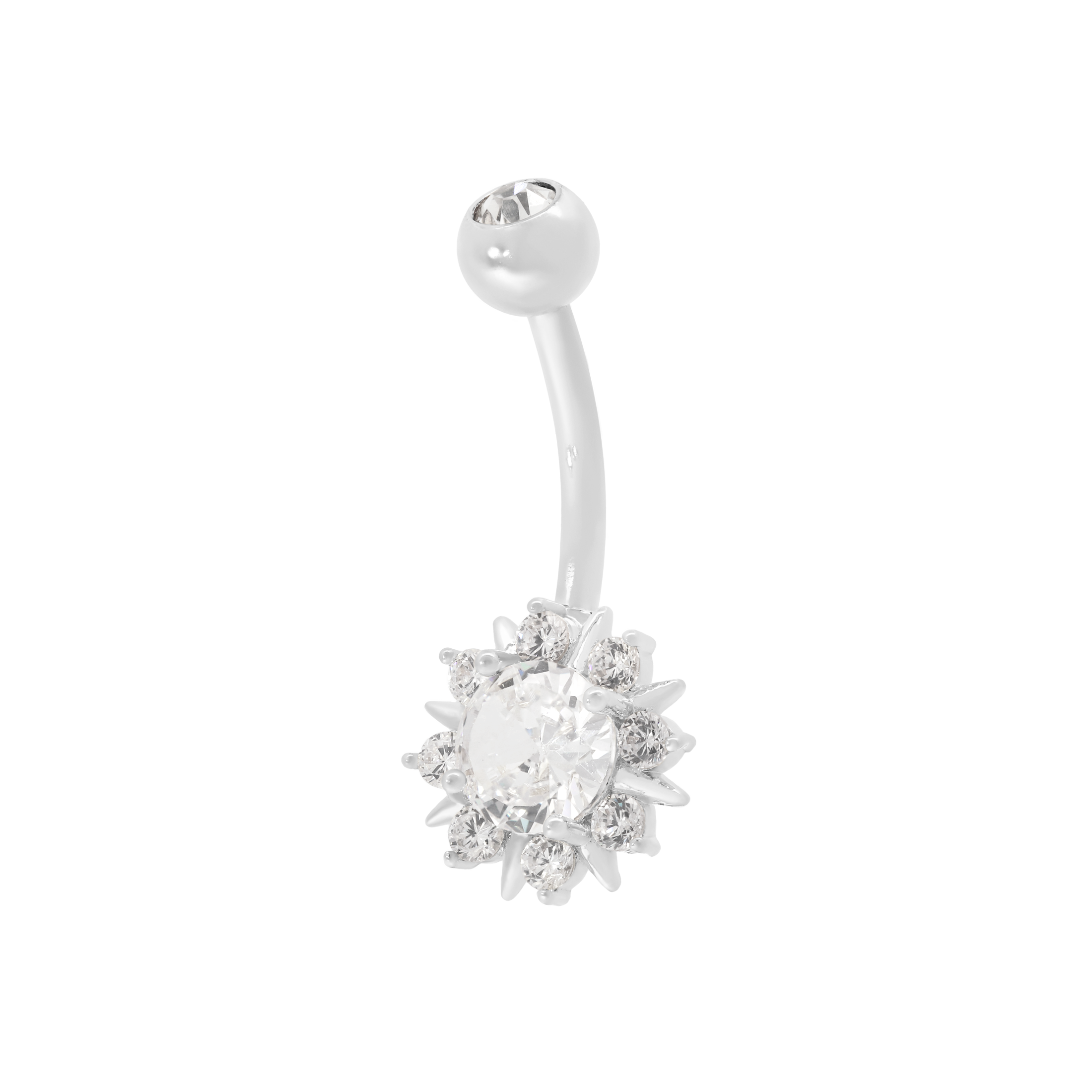 Cereus Flower Gemstone Belly Bar Piercing - Silver