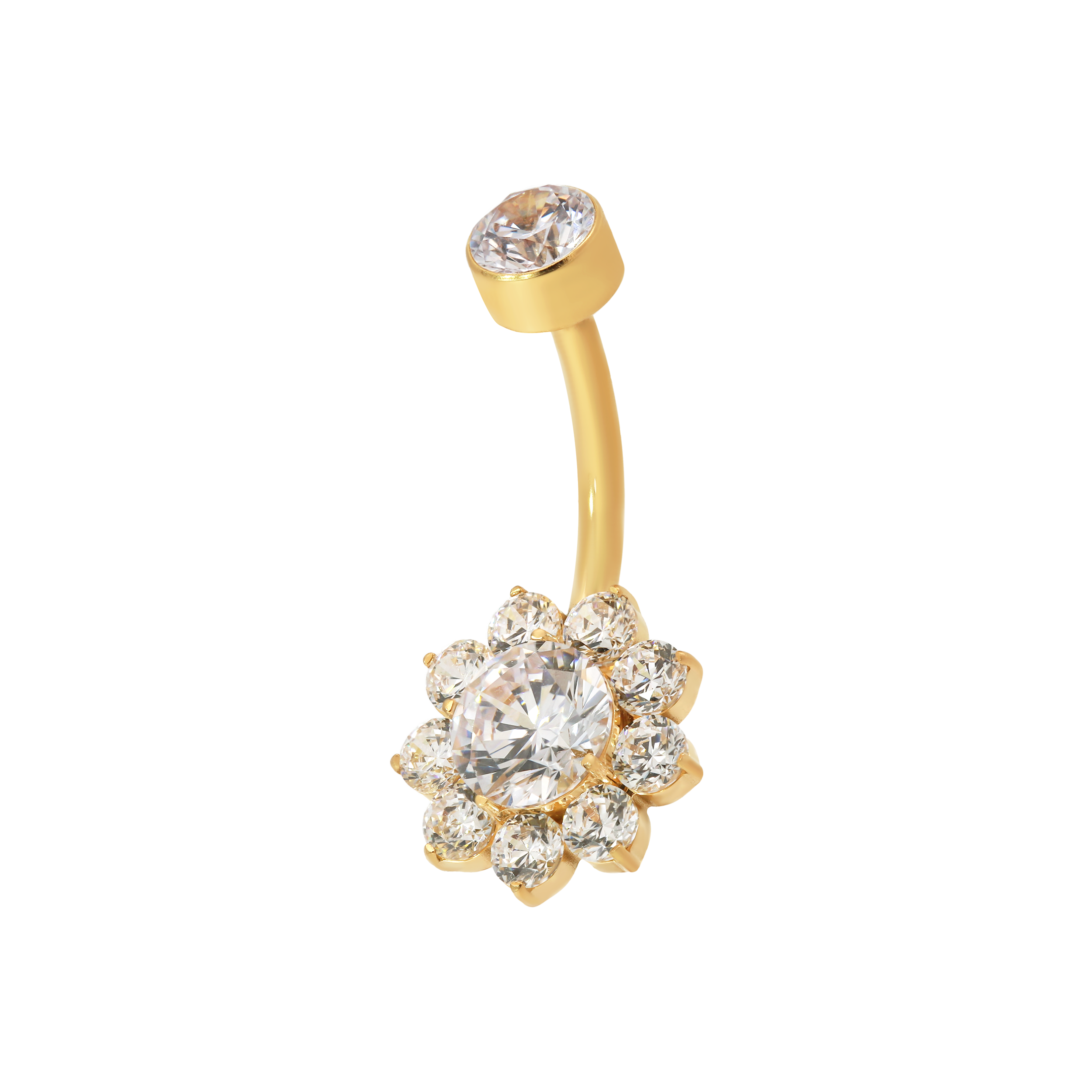 Delirium Flower Gemstone Belly Bar Piercing - Gold