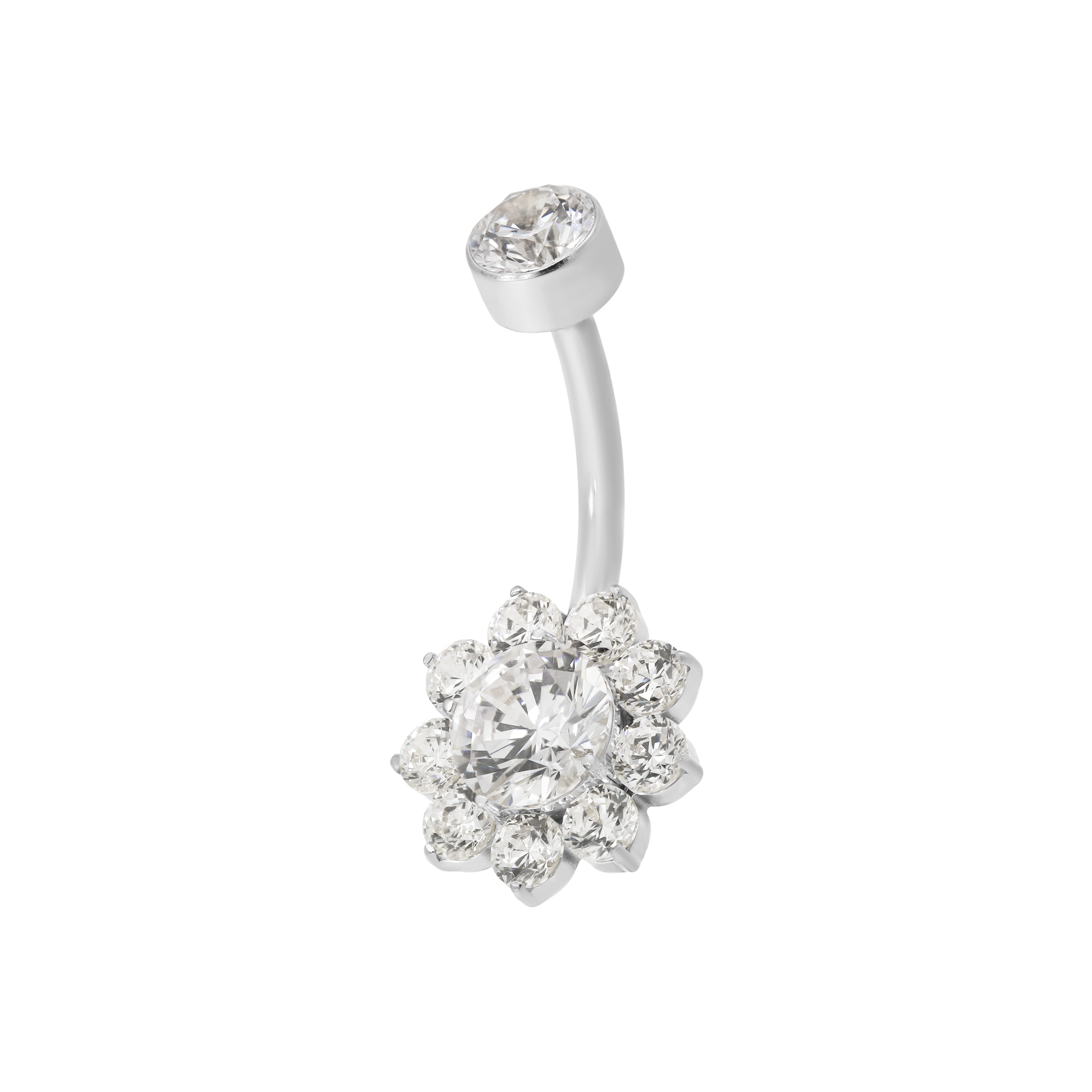 Delirium Flower Gemstone Belly Bar Piercing - Silver