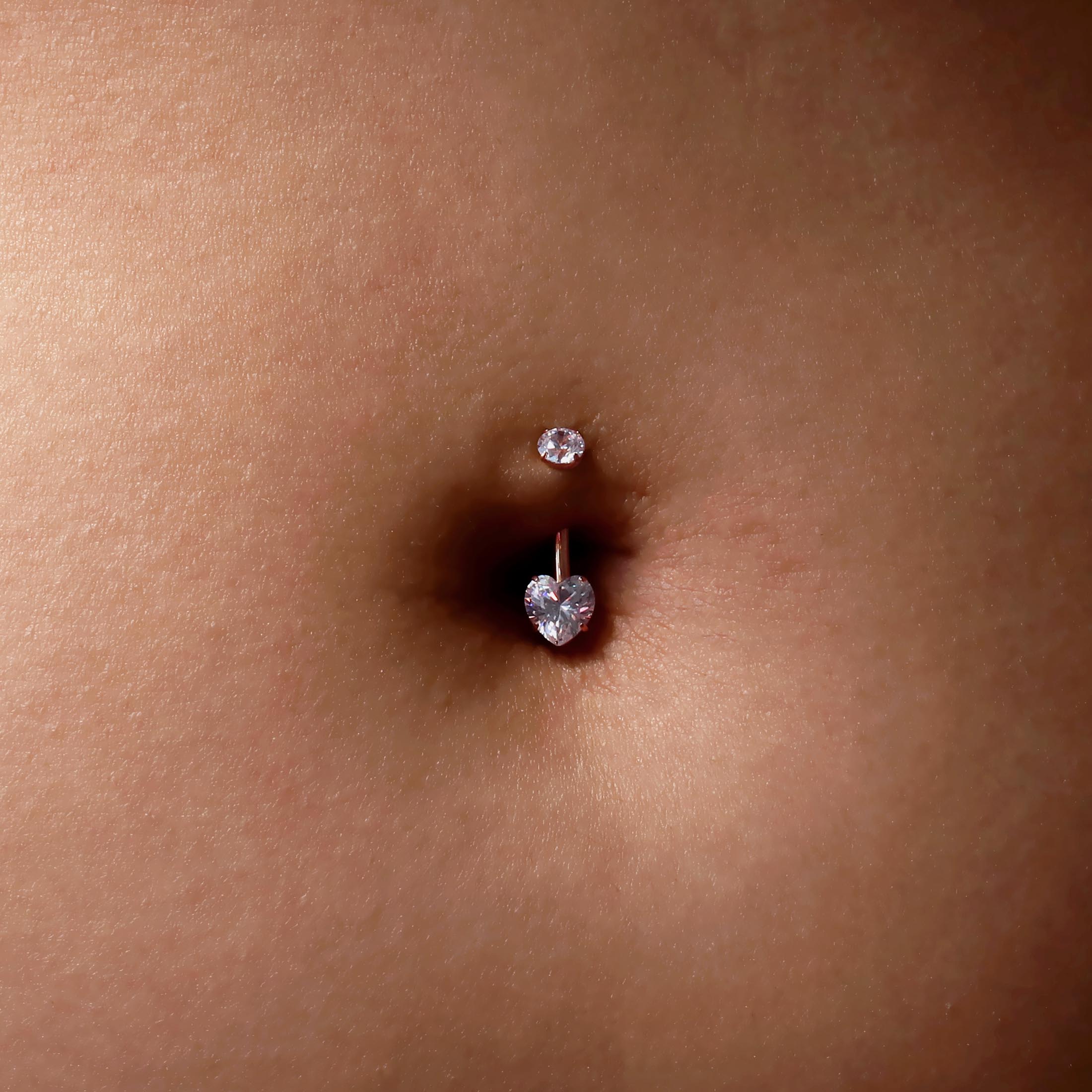 Lust Heart Gemstone Belly Bar Piercing On Model - Rose Gold