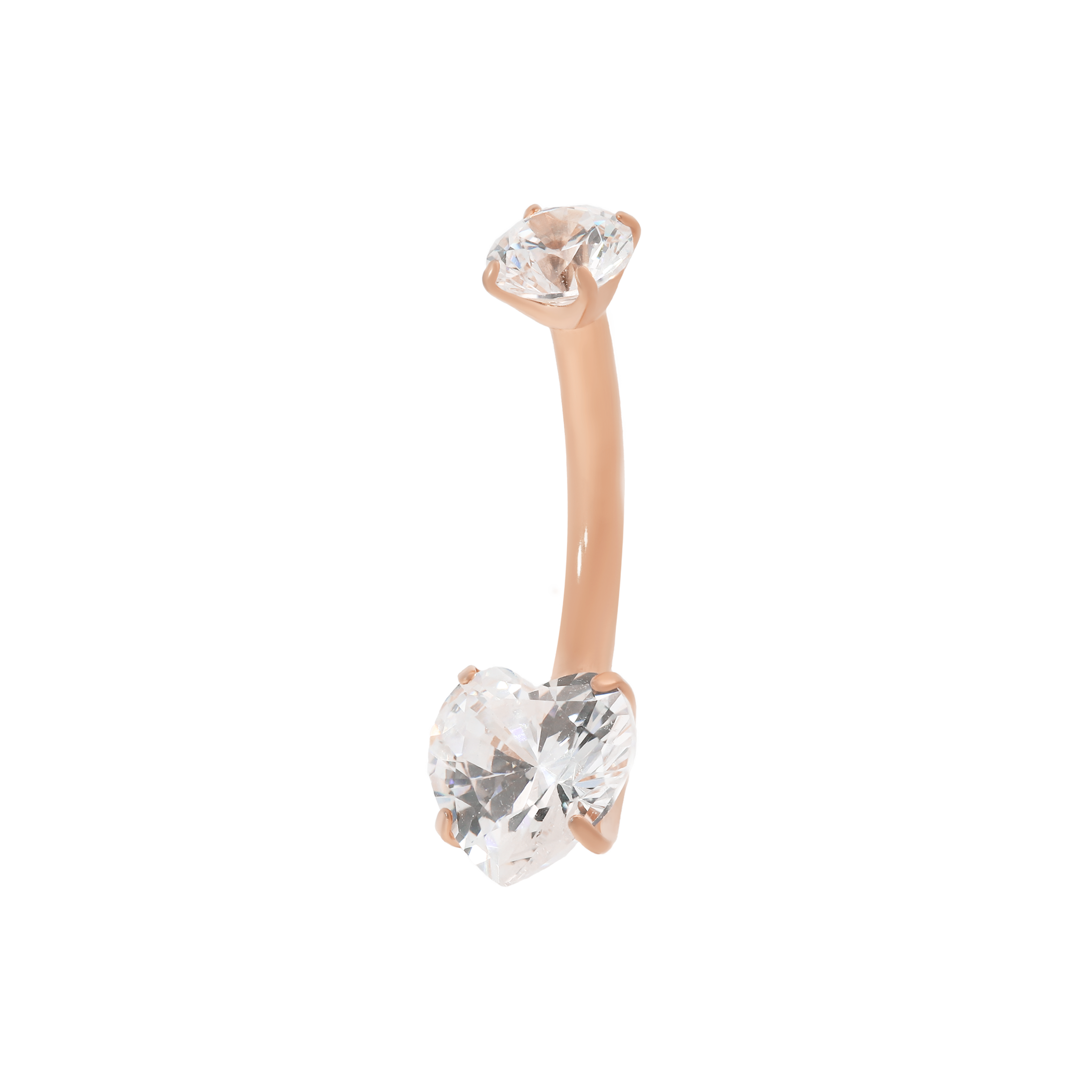 Lust Heart Gemstone Belly Bar Piercing - Rose Gold