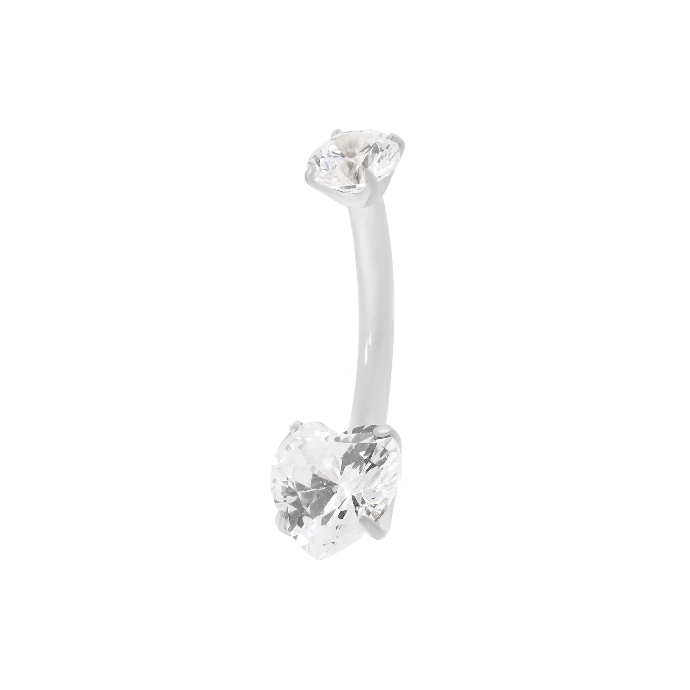Lust Heart Gemstone Belly Bar Piercing - Silver