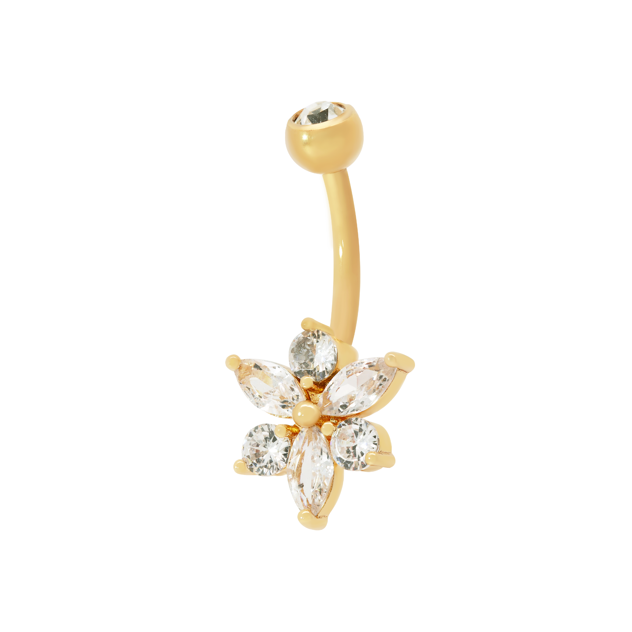 Moonflower Petal Gemstone Belly Bar Piercing - Gold