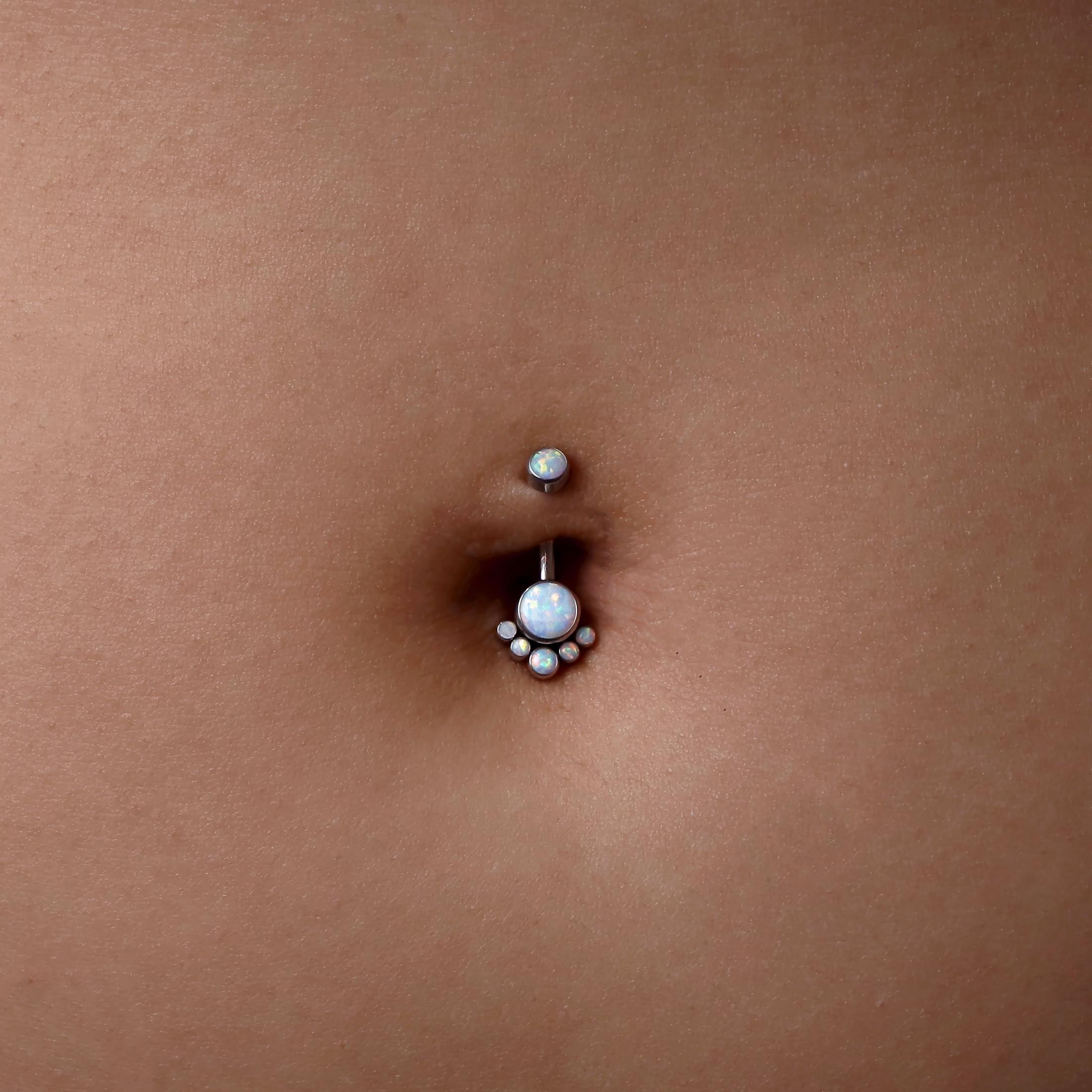 Paradise Opal Gemstone Belly Bar Piercing On Model - Silver