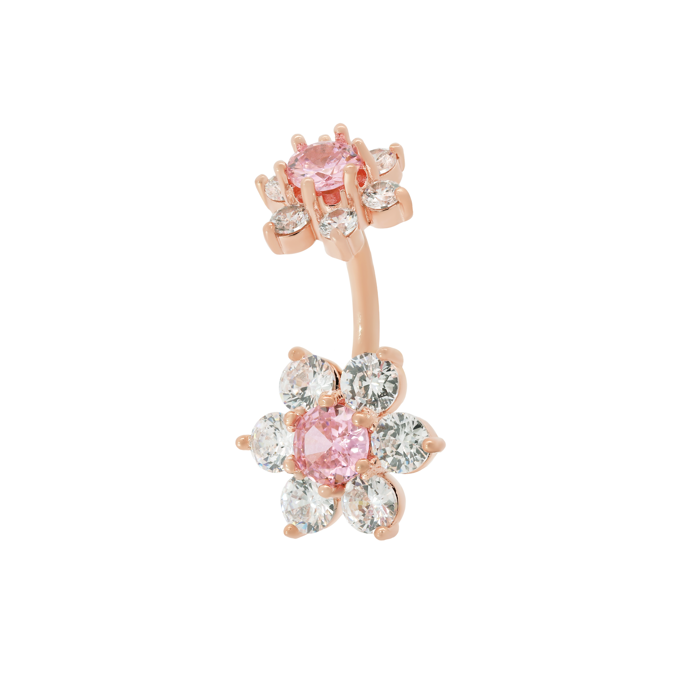 Sparkle Daisy Flower Gemstone Belly Bar Piercing - Rose Gold