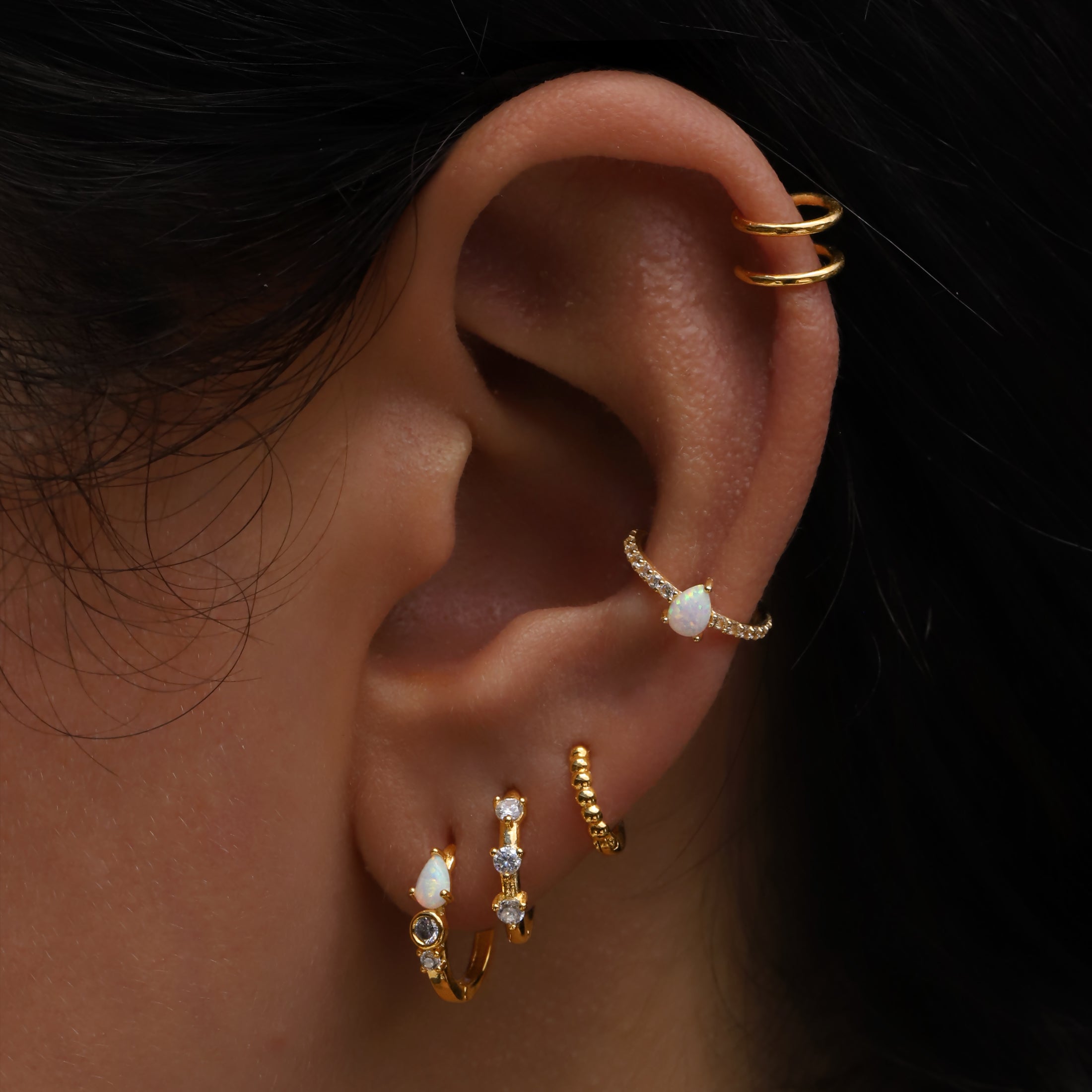 Aura Hoop Helix Conch & Cartilage Ear Piercing On Model - 14K Solid Gold