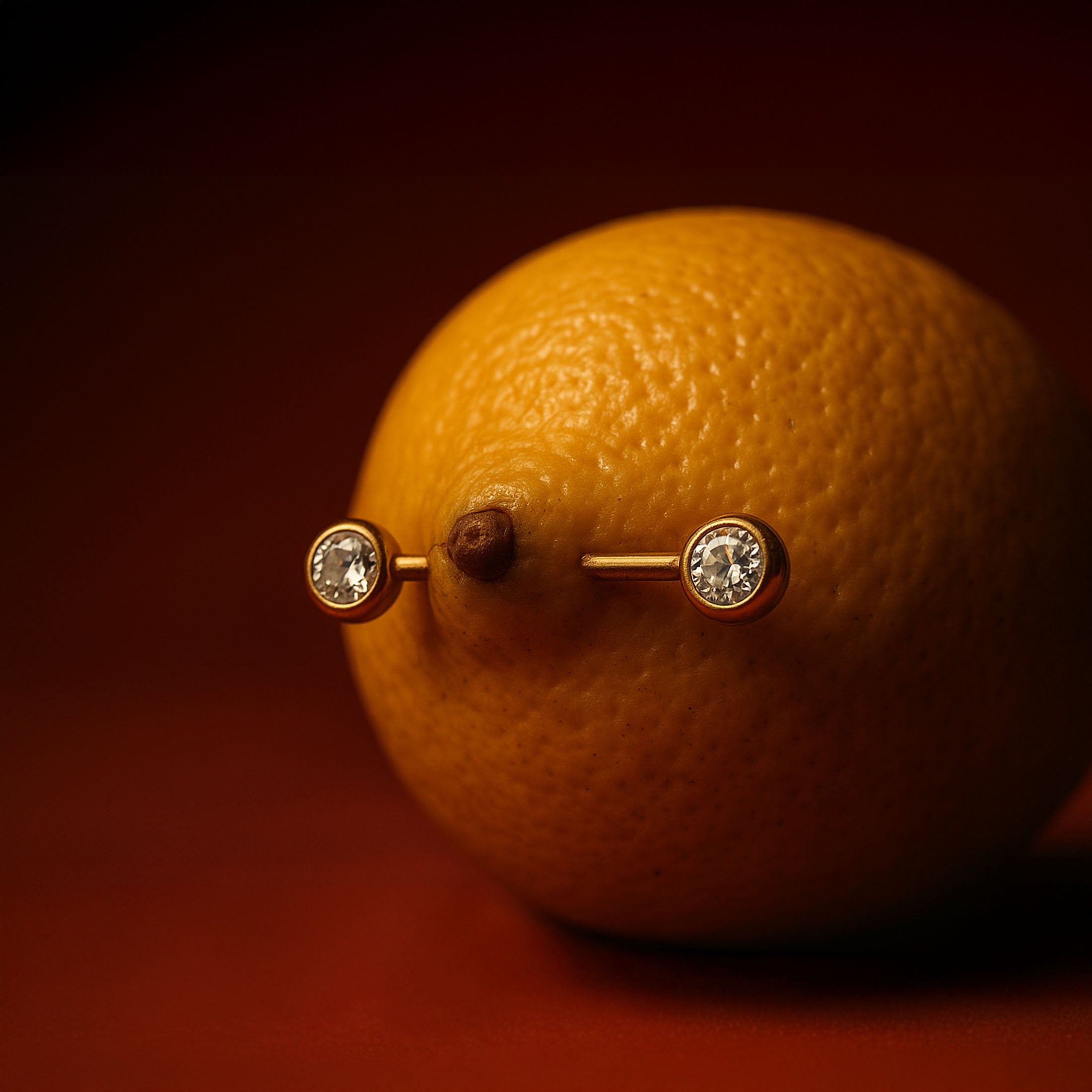 Crystal Gemstone Nipple Bar Piercing On Lemon - Gold
