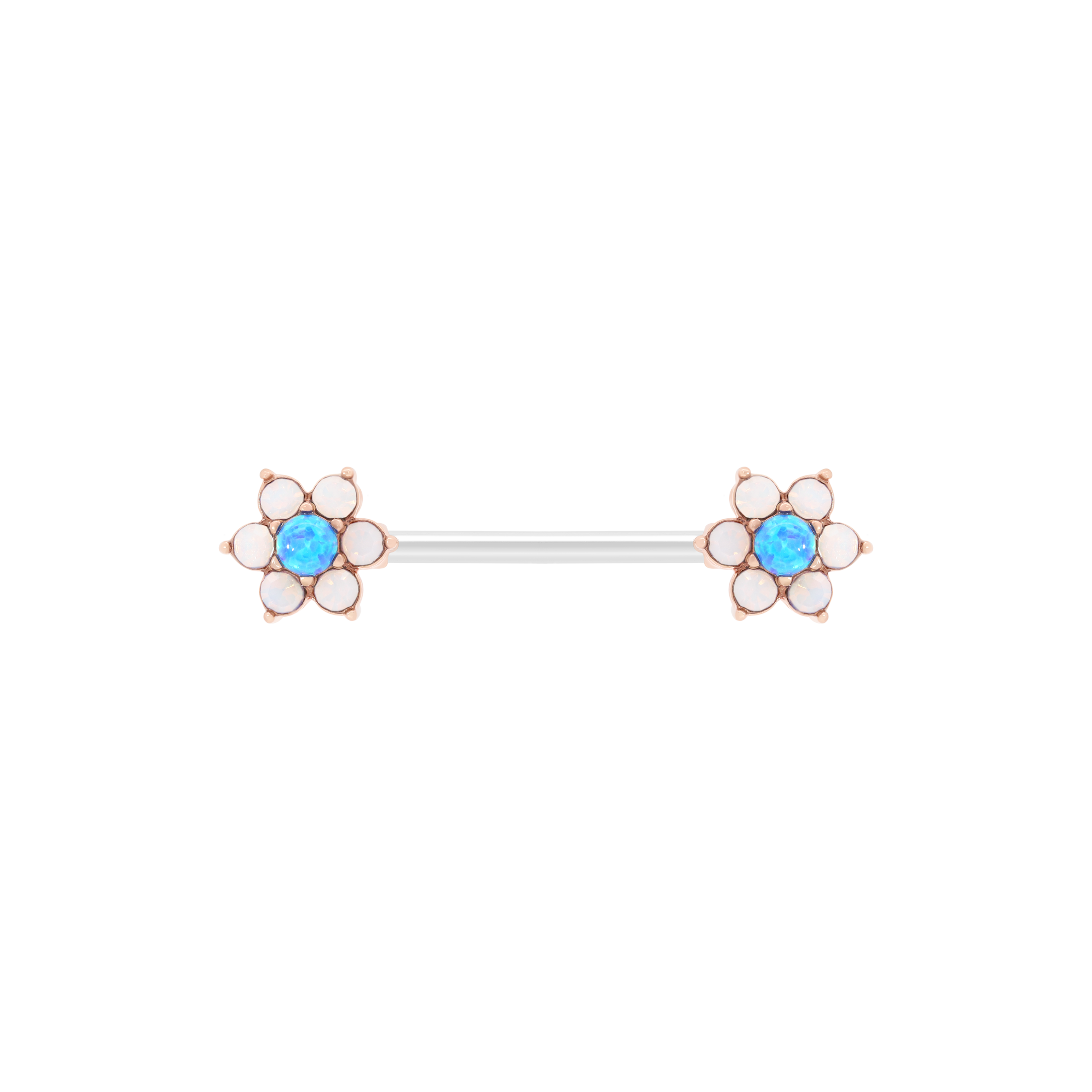 Opal Daisy Flower Nipple Bar Piercing - Rose Gold