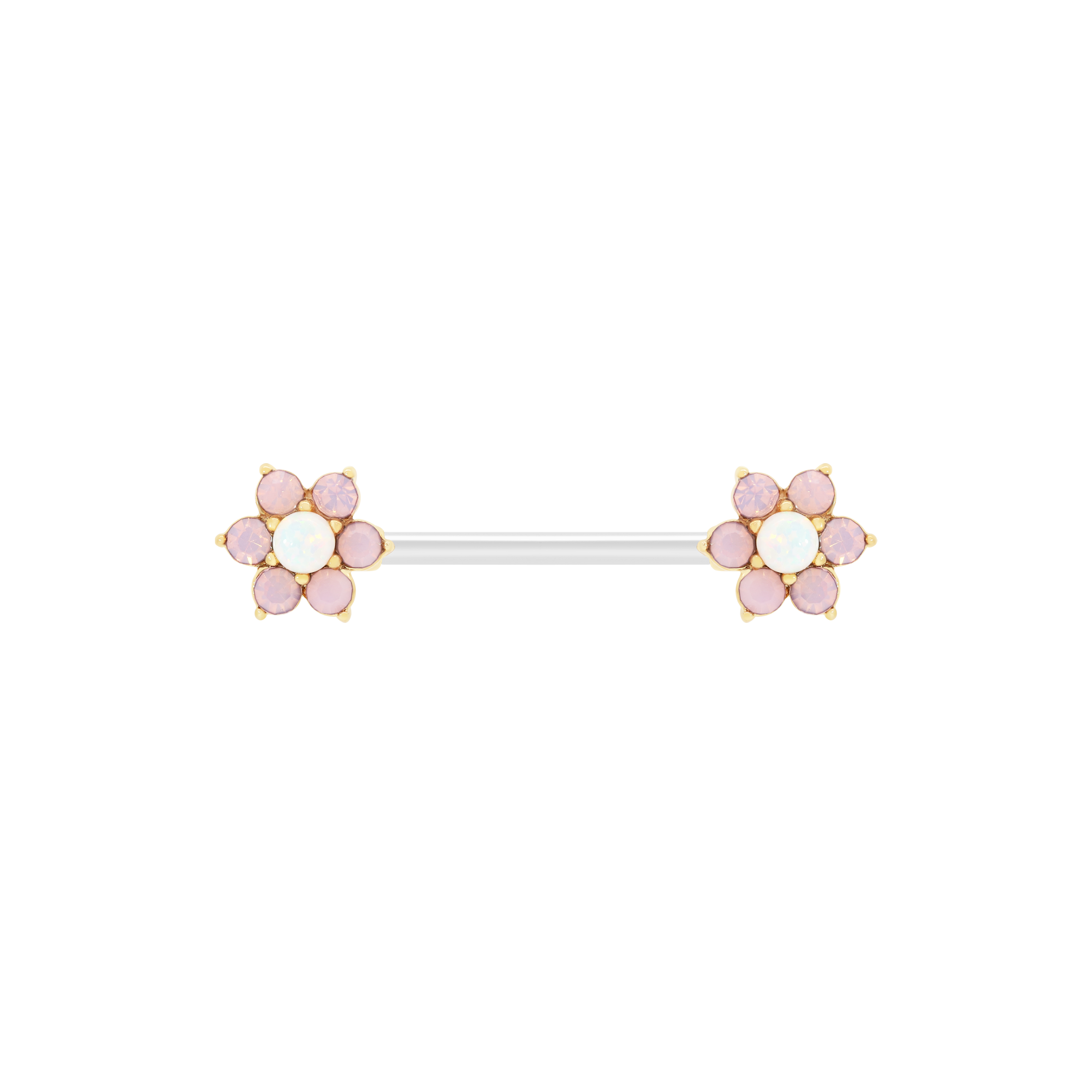 Opal Daisy Flower Nipple Bar Piercing - Gold
