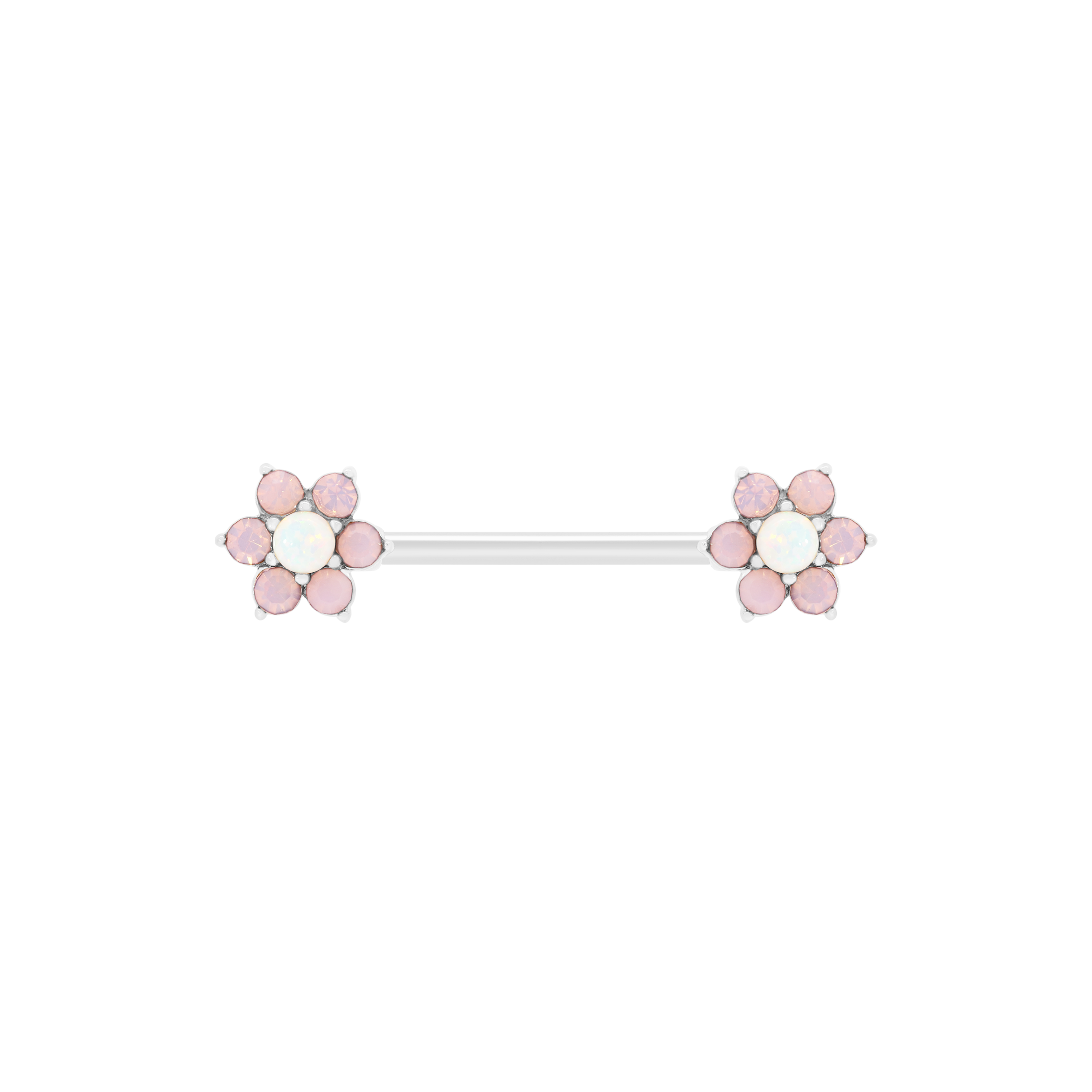 Opal Daisy Flower Nipple Bar Piercing - Silver