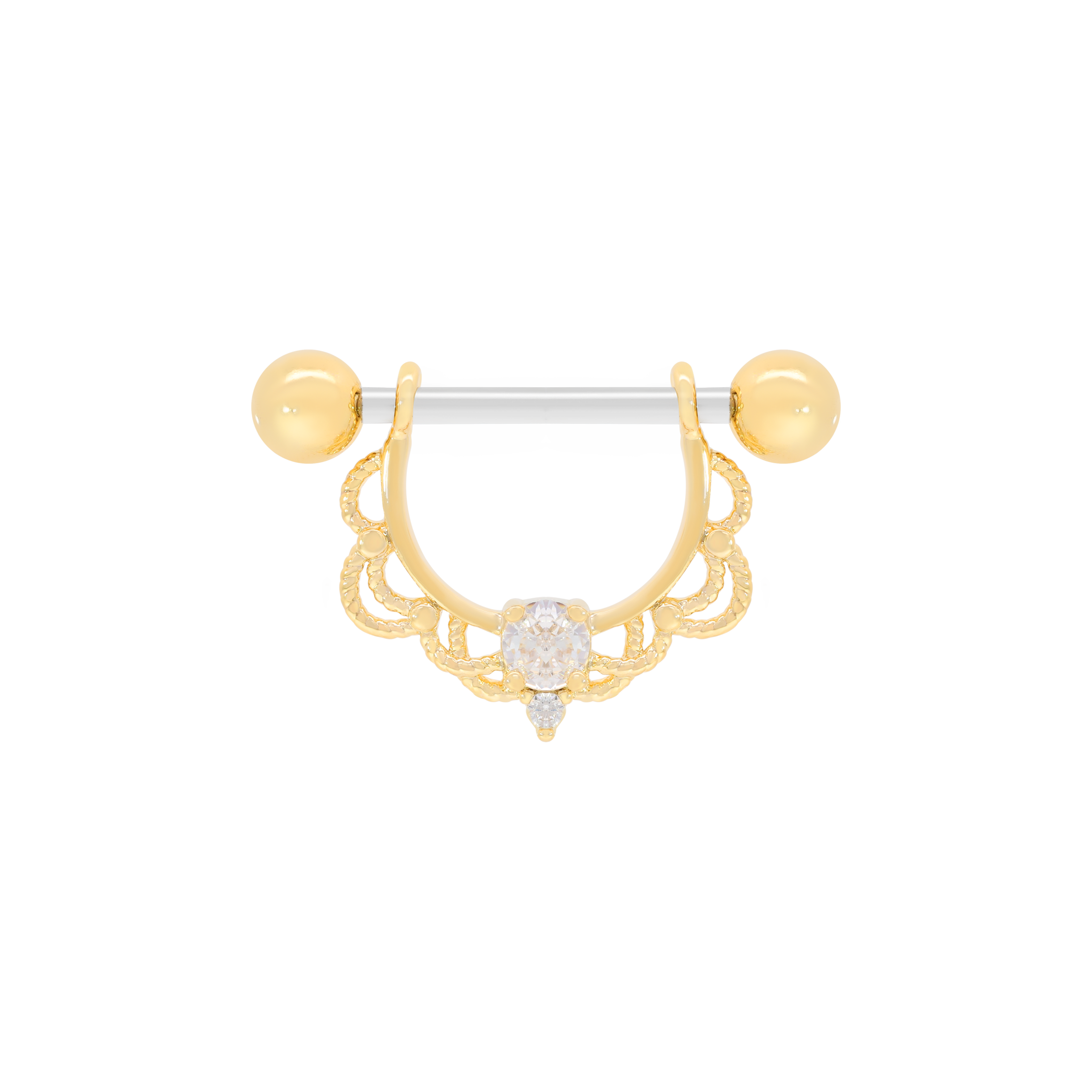 Sabrina Filigree Gemstone Nipple Bar Piercing - Crystal Gold