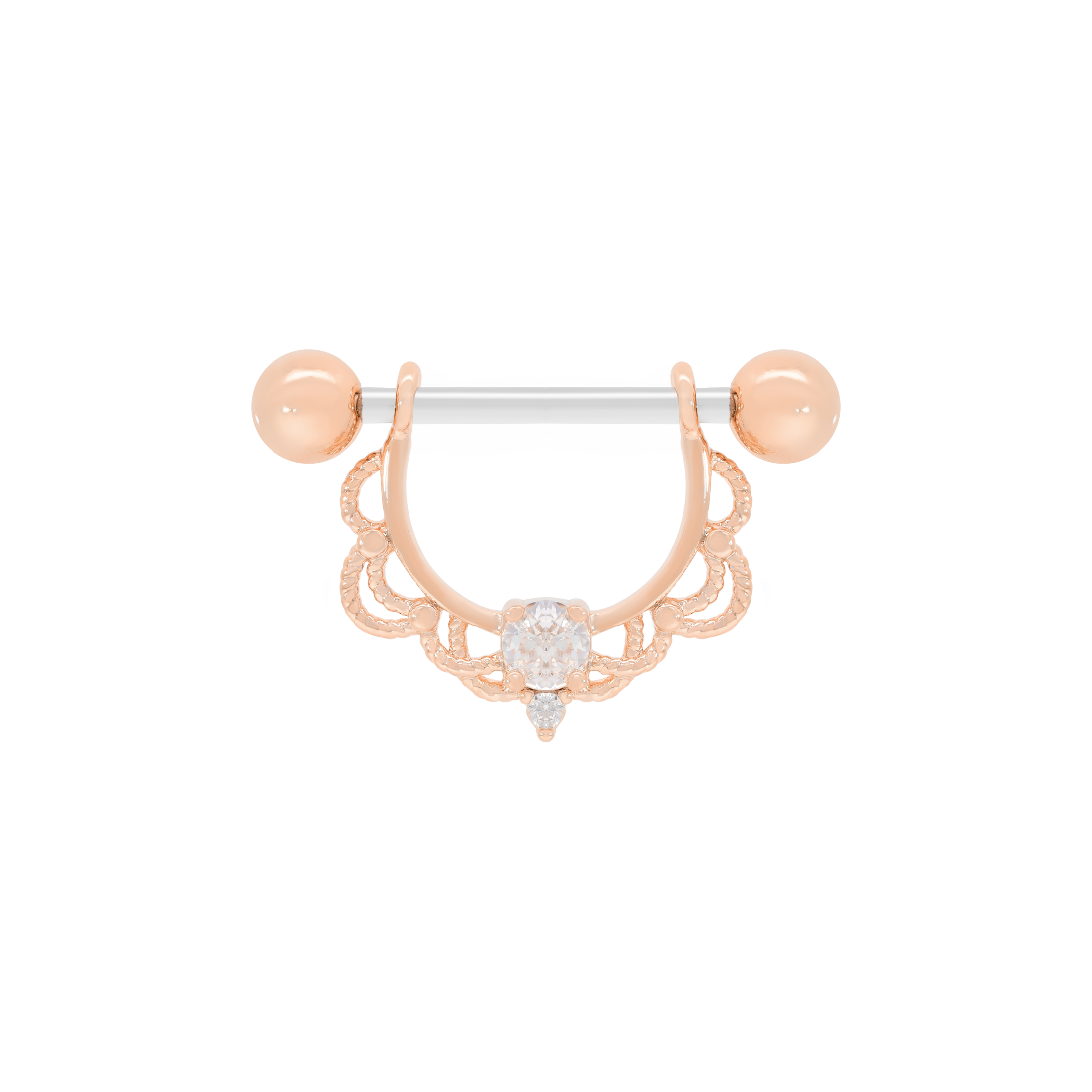Sabrina Filigree Gemstone Nipple Bar Piercing - Crystal Rose Gold