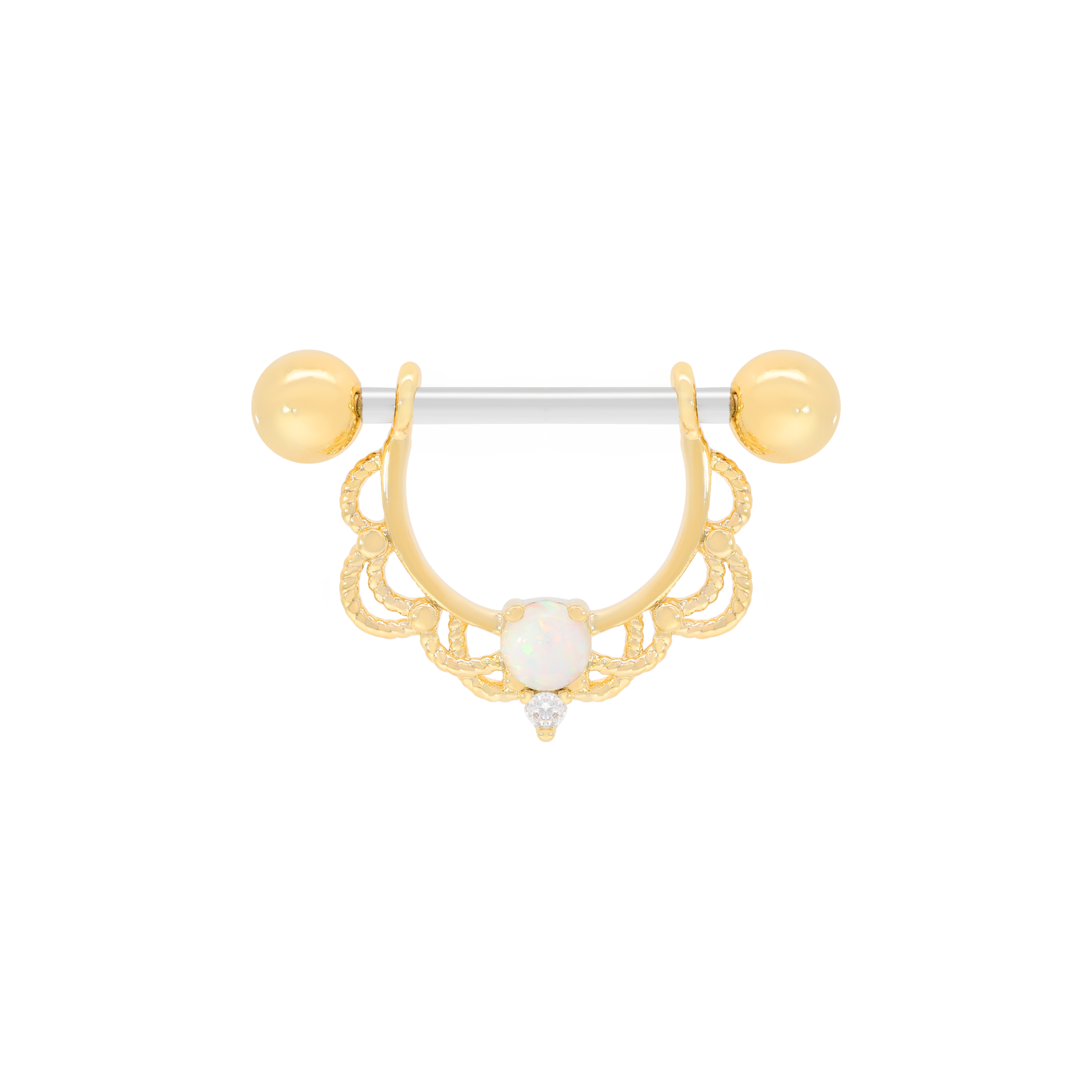 Sabrina Filigree Gemstone Nipple Bar Piercing - Opal Gold