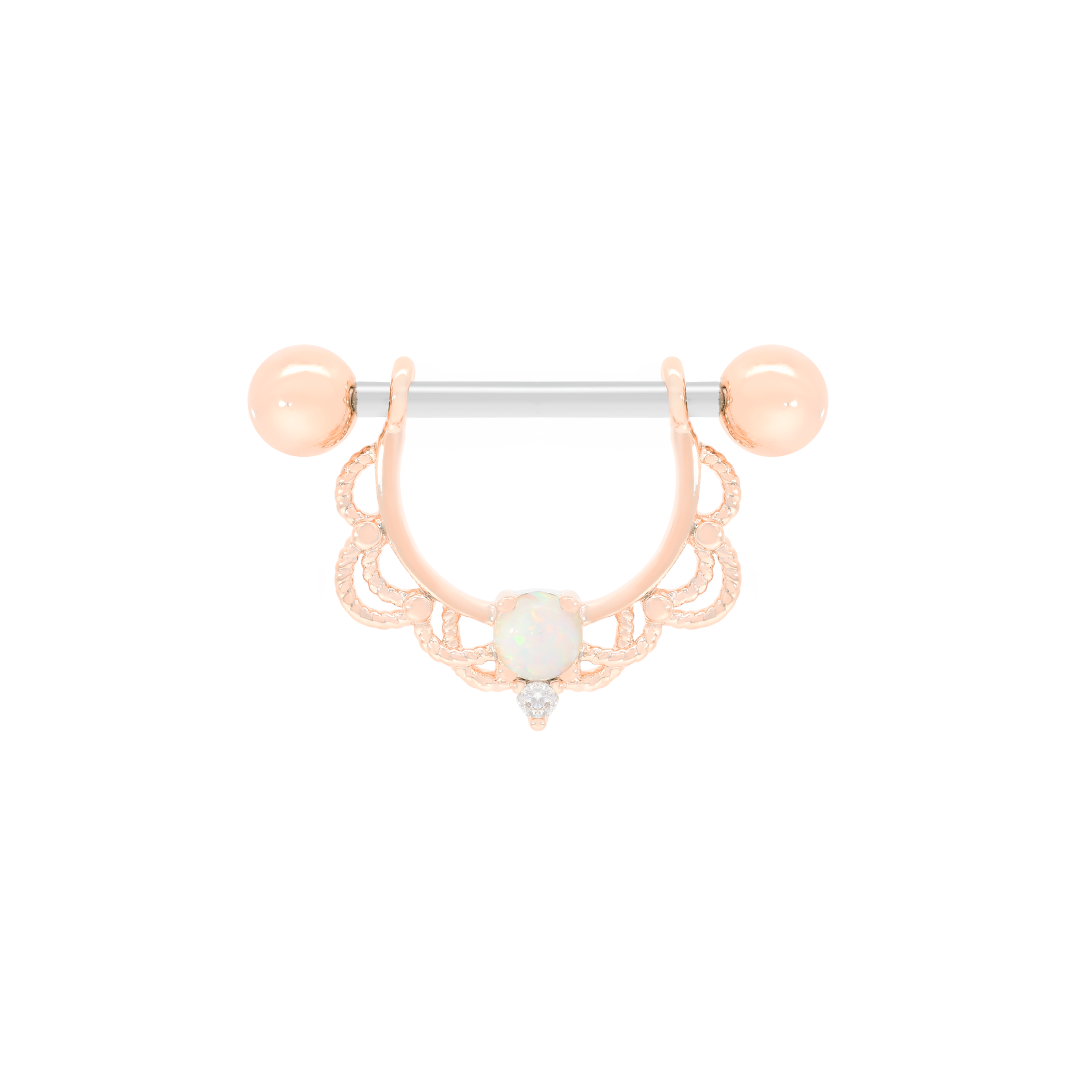 Sabrina Filigree Gemstone Nipple Bar Piercing - Opal Rose Gold