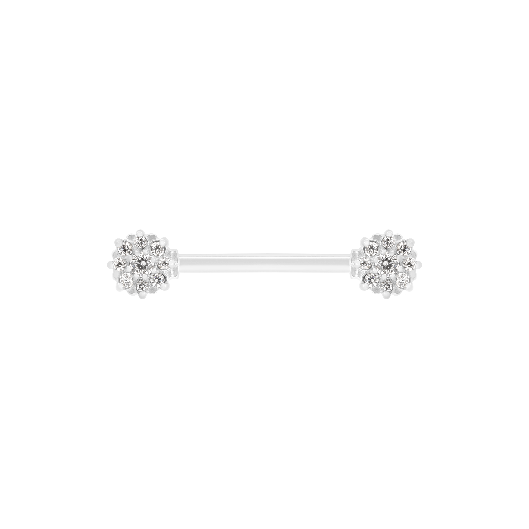 Shine Round Gemstone Cluster Nipple Bar Piercing - Silver