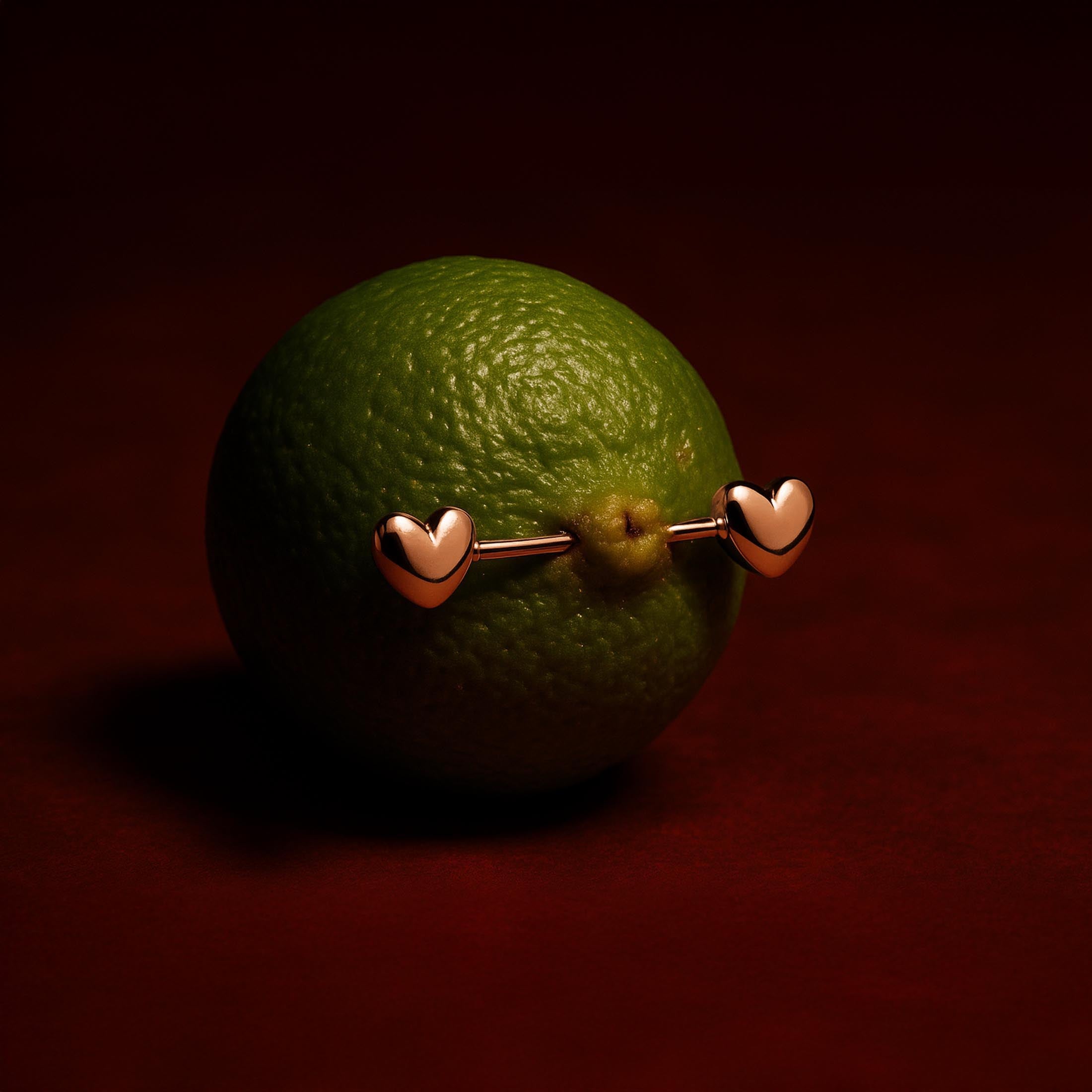 Solid Heart Nipple Bar Piercing On Fruit - Rose Gold