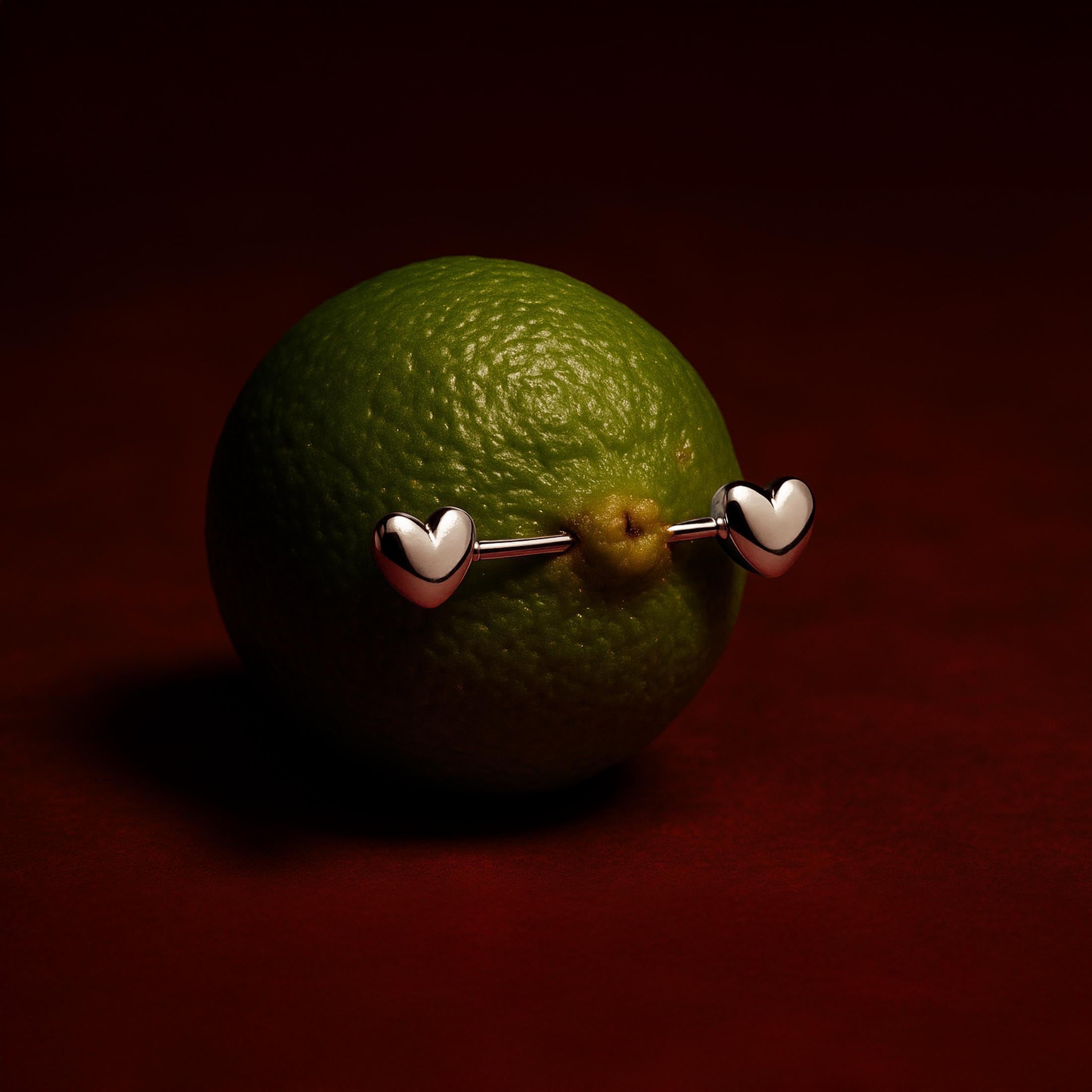 Solid Heart Nipple Bar Piercing On Fruit - Silver