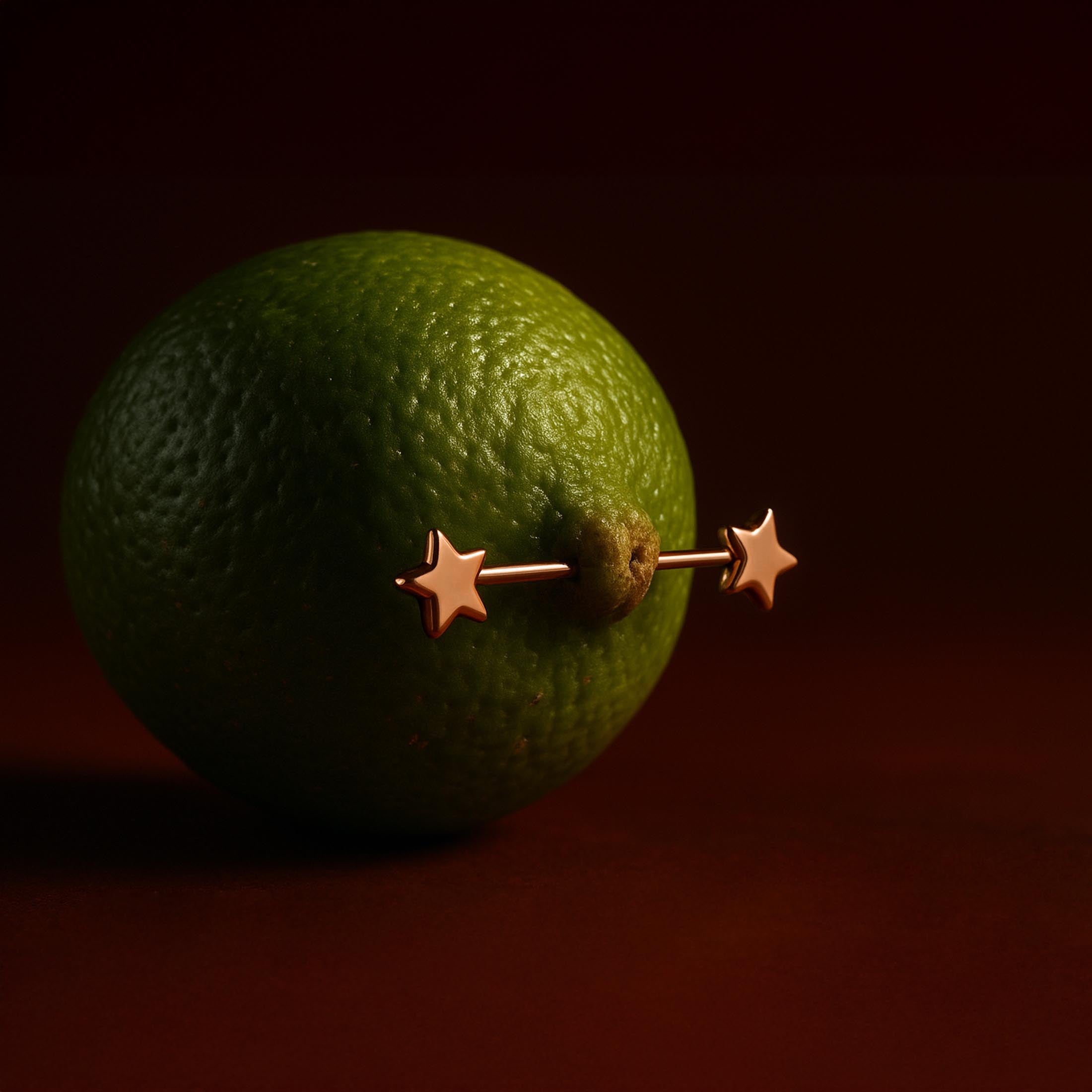 Solid Star Nipple Bar Piercing On Fruit - Rose Gold
