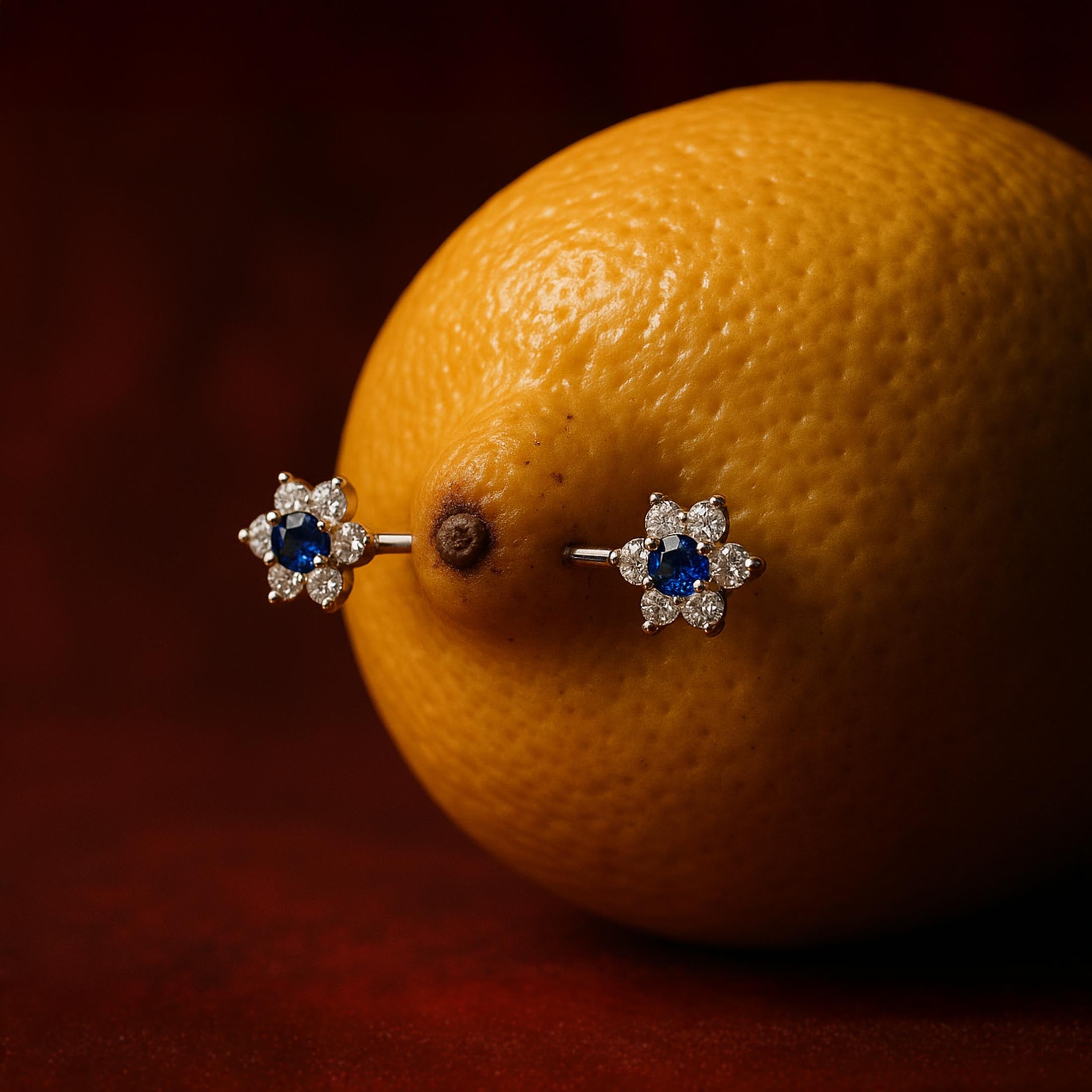 Sparkle Gemstone Daisy Flower Nipple Bar Piercing On Lemon - Gold