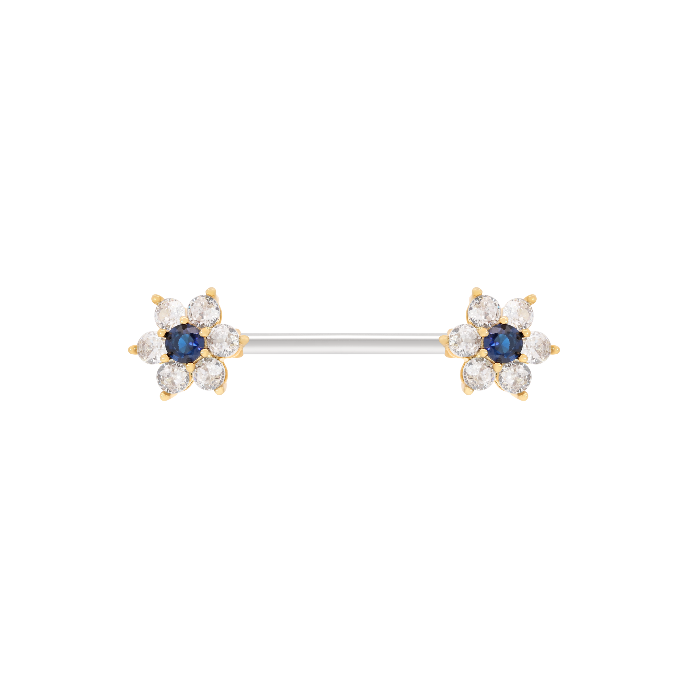 Sparkle Gemstone Daisy Flower Nipple Bar Piercing - Gold