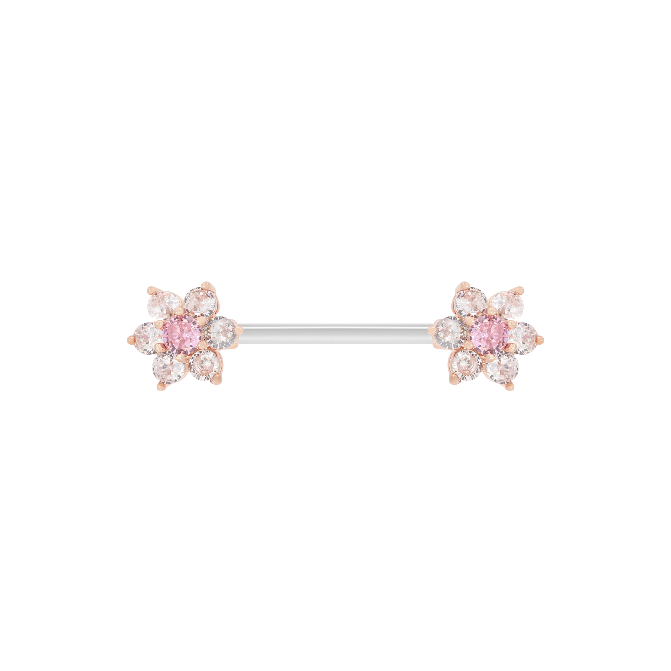 Sparkle Gemstone Daisy Flower Nipple Bar Piercing - Rose Gold