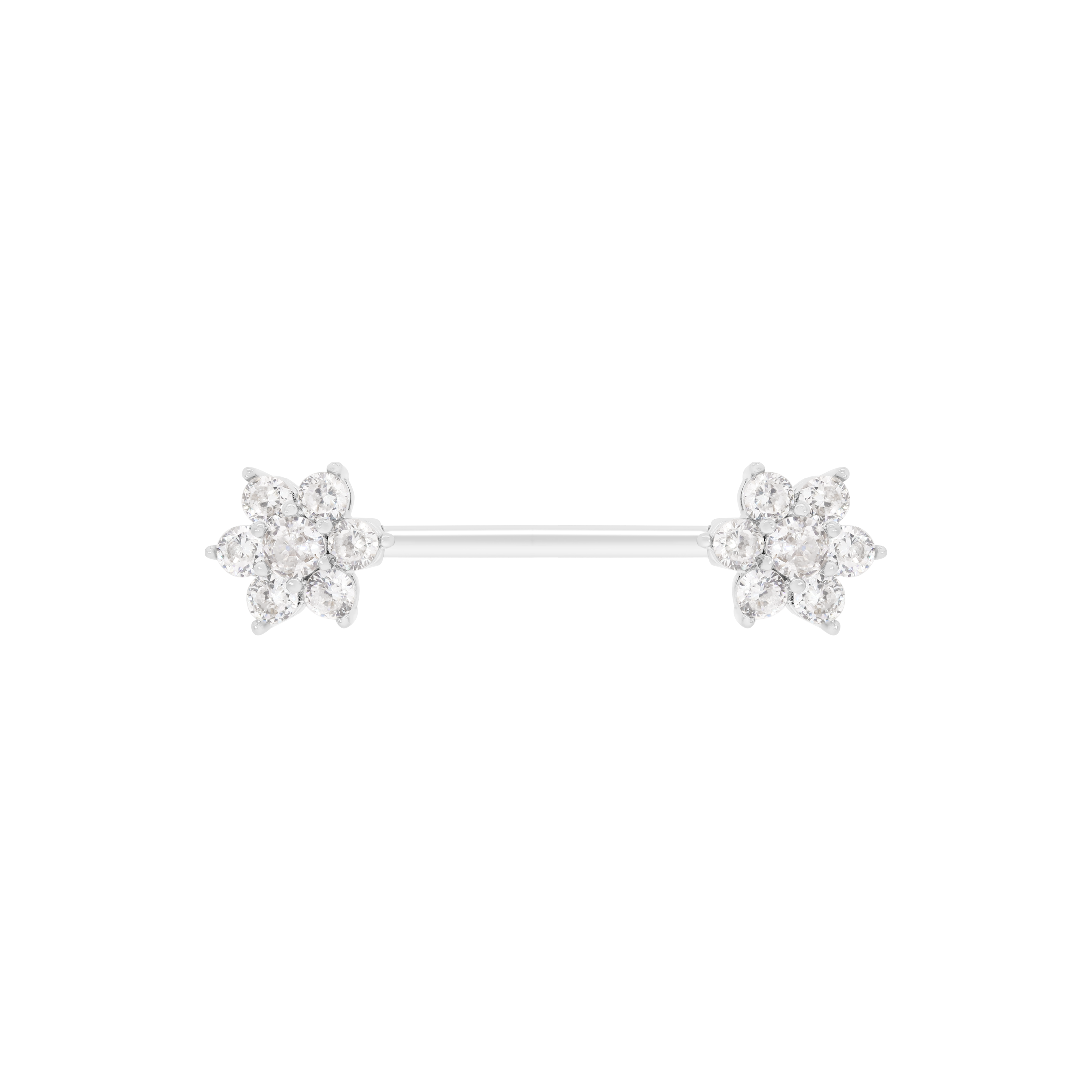 Sparkle Gemstone Daisy Flower Nipple Bar Piercing - Silver