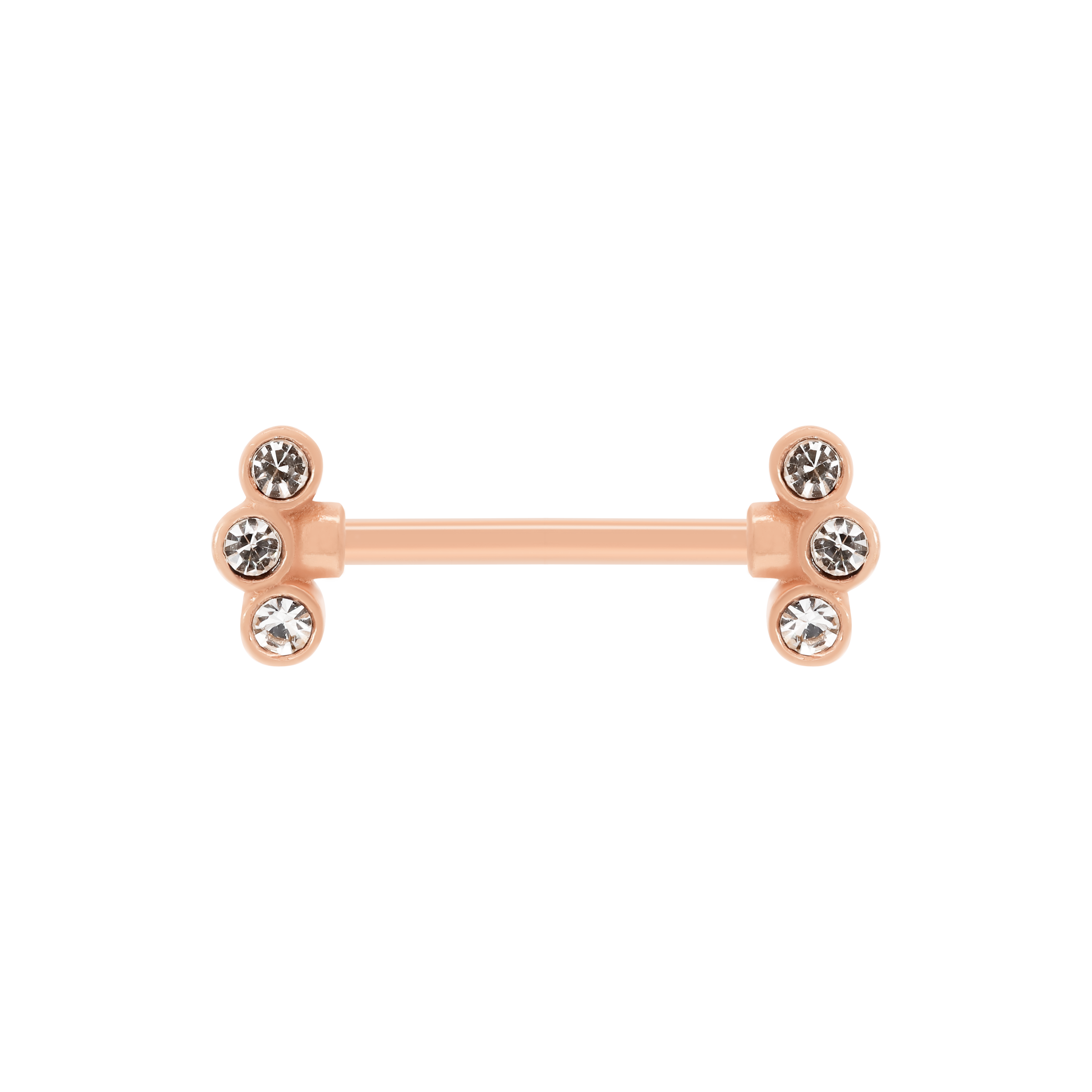Triple Gemstone Cluster Nipple Bar Piercing - Rose Gold
