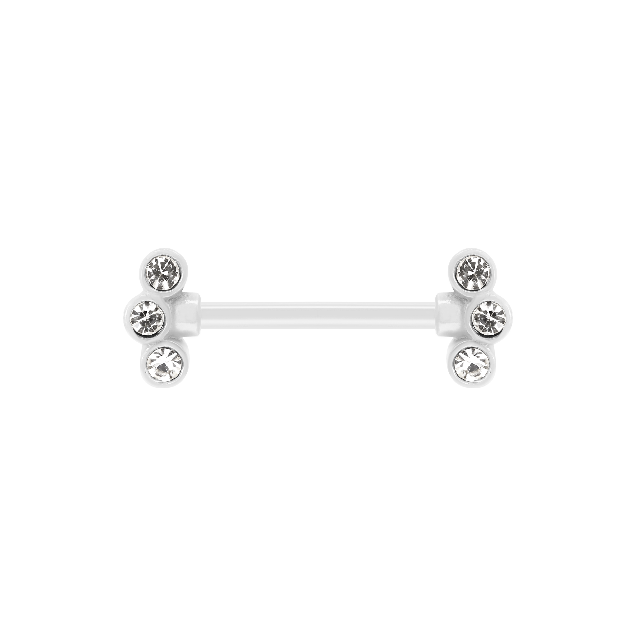 Triple Gemstone Cluster Nipple Bar Piercing - Silver