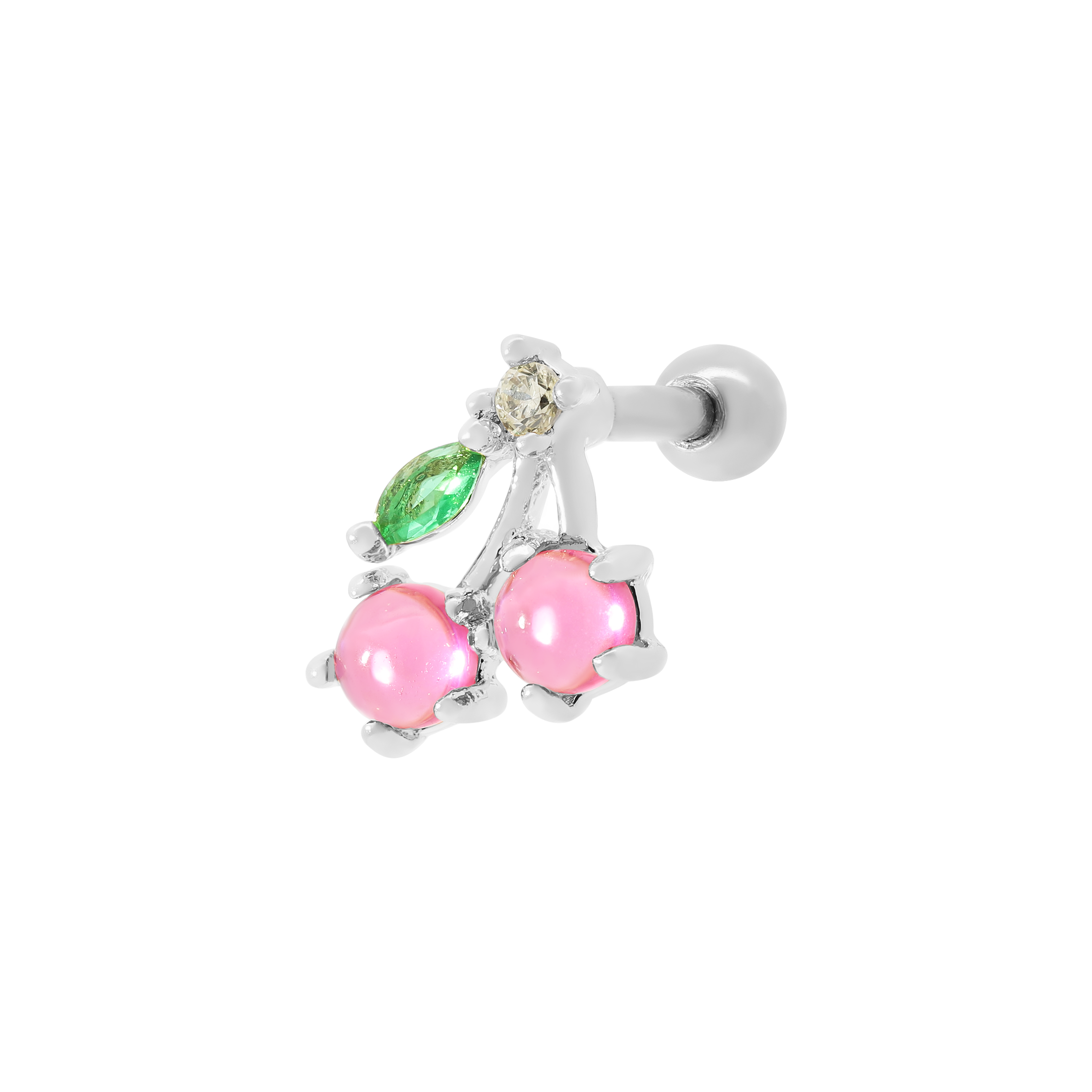 Cherry Pie Gemstone Helix Tragus & Cartilage Ear Piercing - Silver