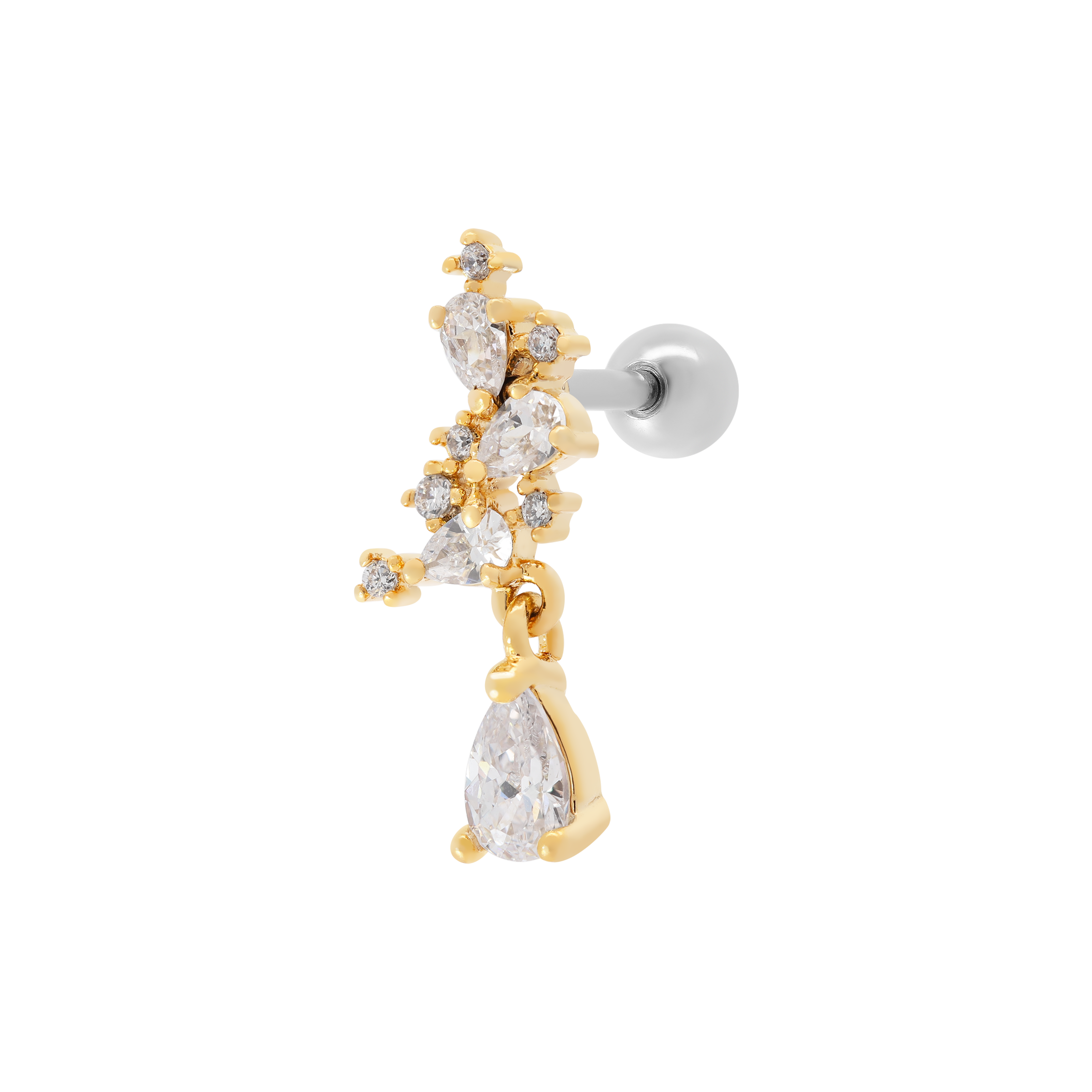 Cluster Gemstone Tragus Helix & Cartilage Ear Piercing - Gold