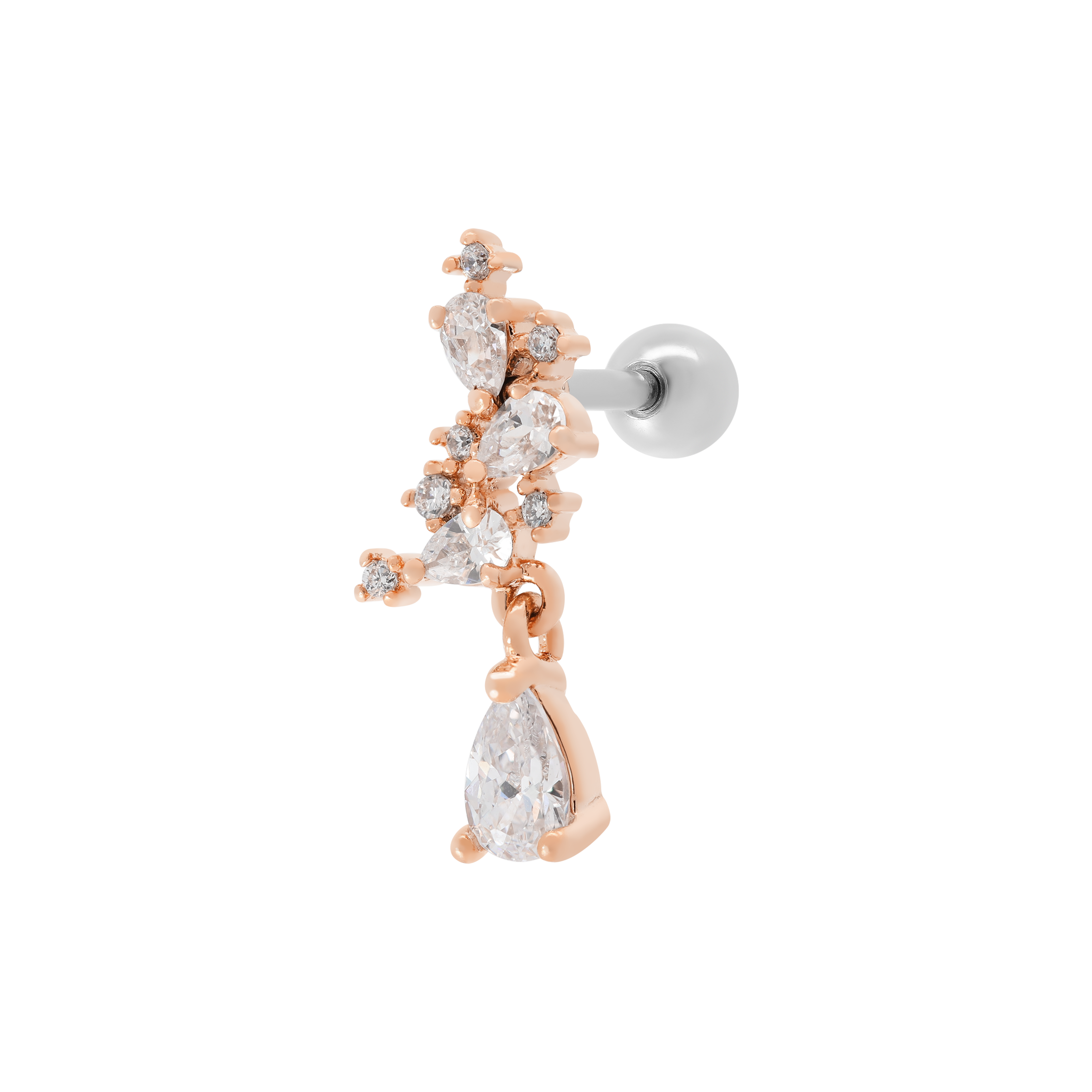 Cluster Gemstone Tragus Helix & Cartilage Ear Piercing - Rose Gold
