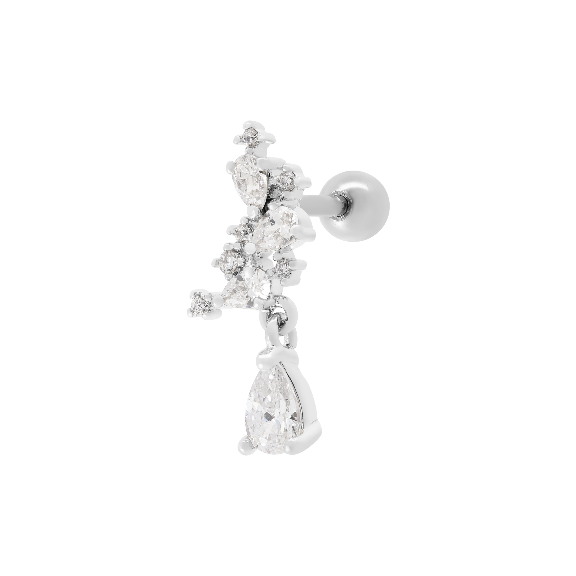 Cluster Gemstone Tragus Helix & Cartilage Ear Piercing - Silver
