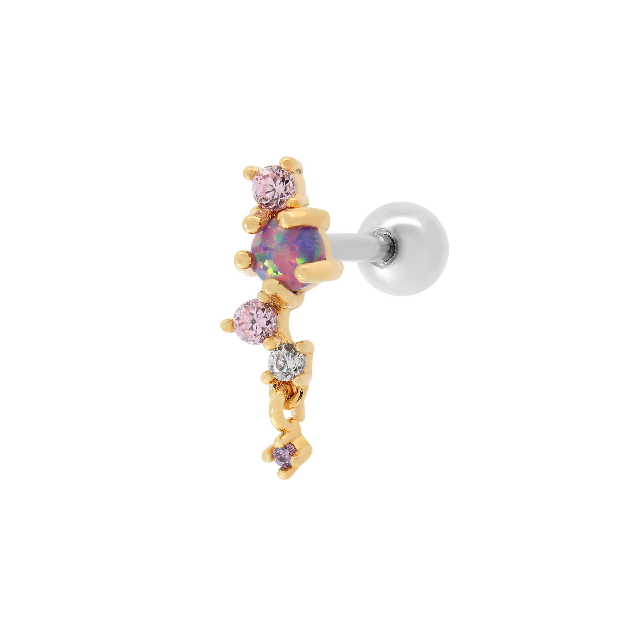 Edith Opal & Gemstone Helix Tragus & Cartilage Ear Piercing - Gold