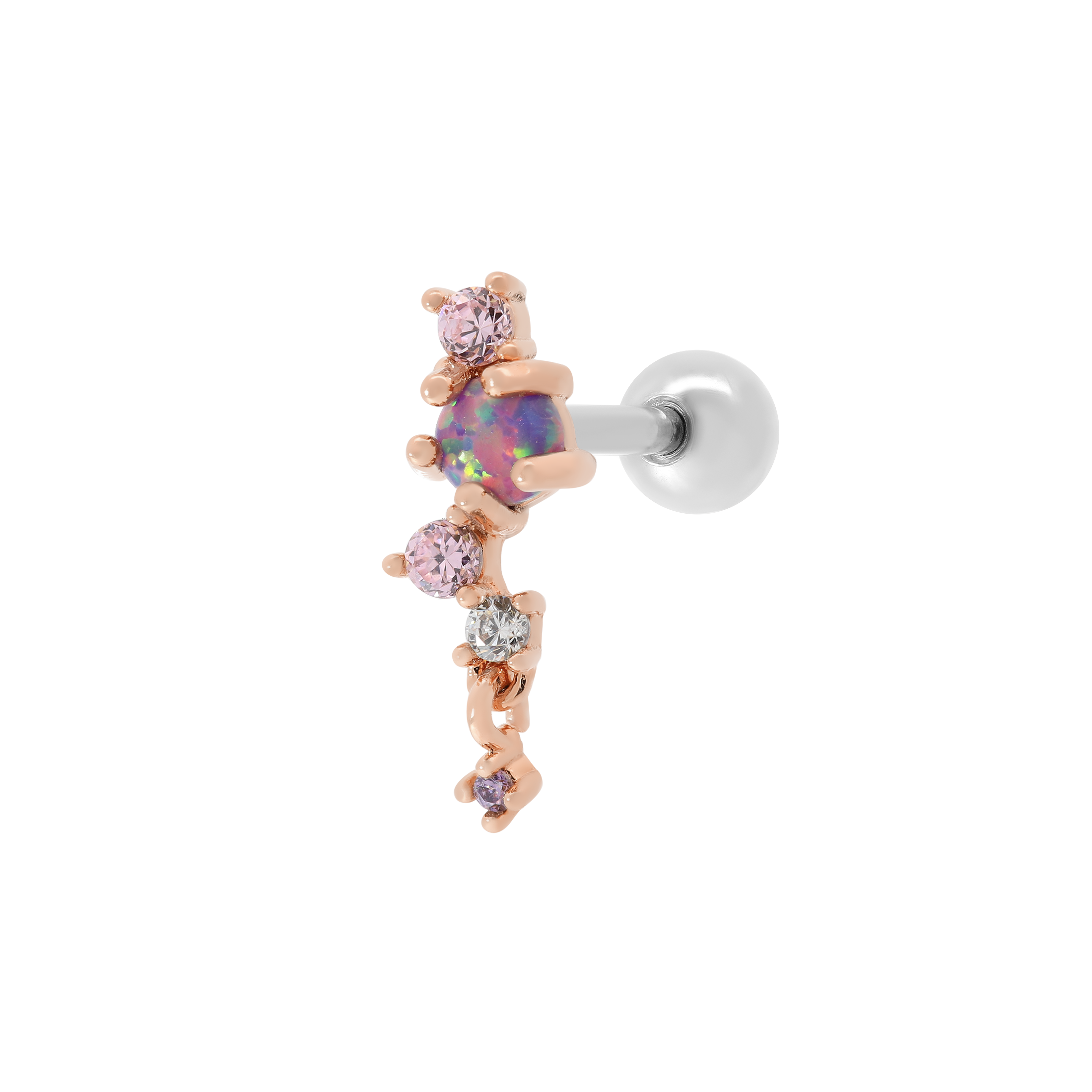 Edith Gemstone Helix Tragus & Cartilage Ear Piercing - Rose Gold