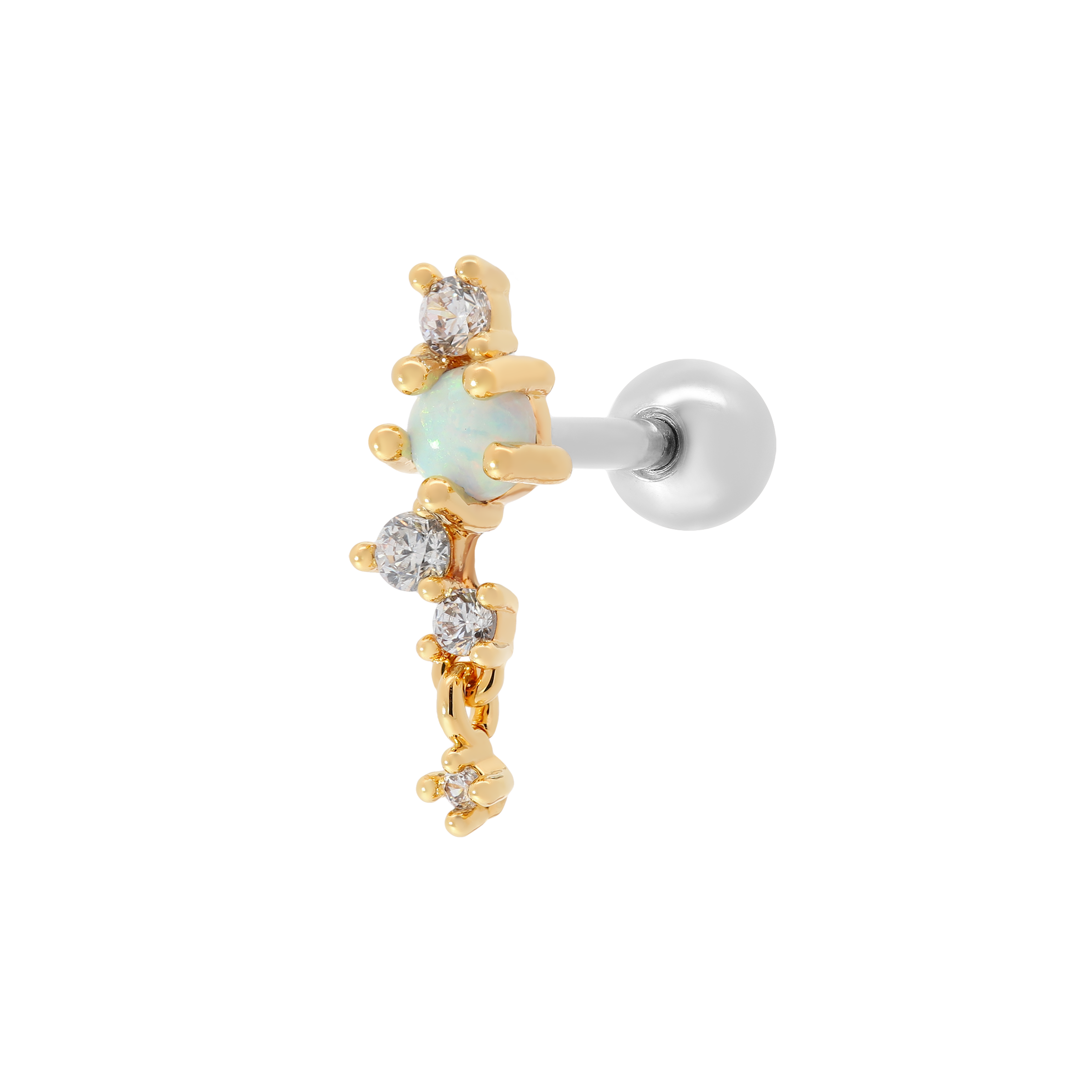 Eileen Opal & Gemstone Helix Tragus & Cartilage Ear Piercing - Gold