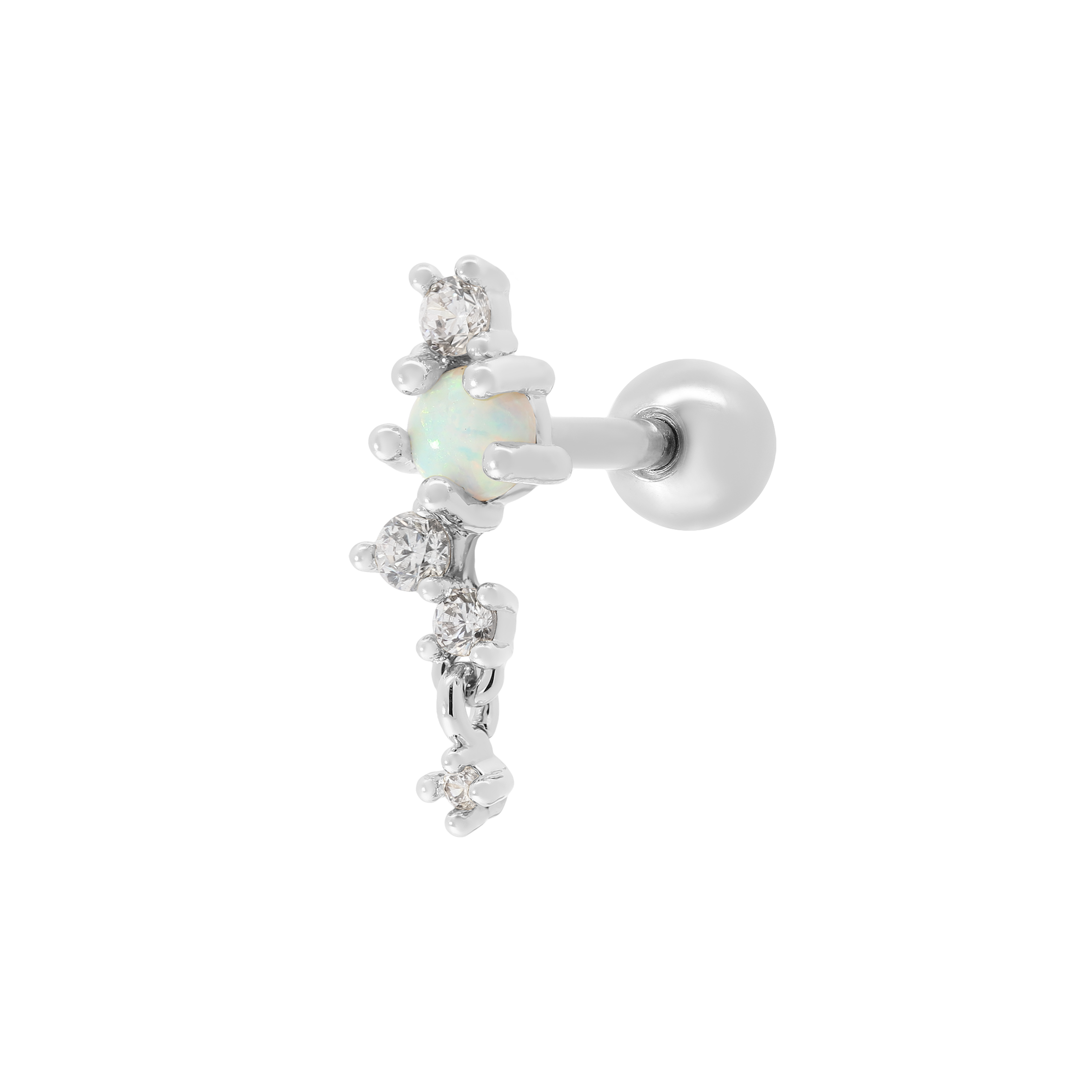 Eileen Opal & Gemstone Helix Tragus & Cartilage Ear Piercing - Silver