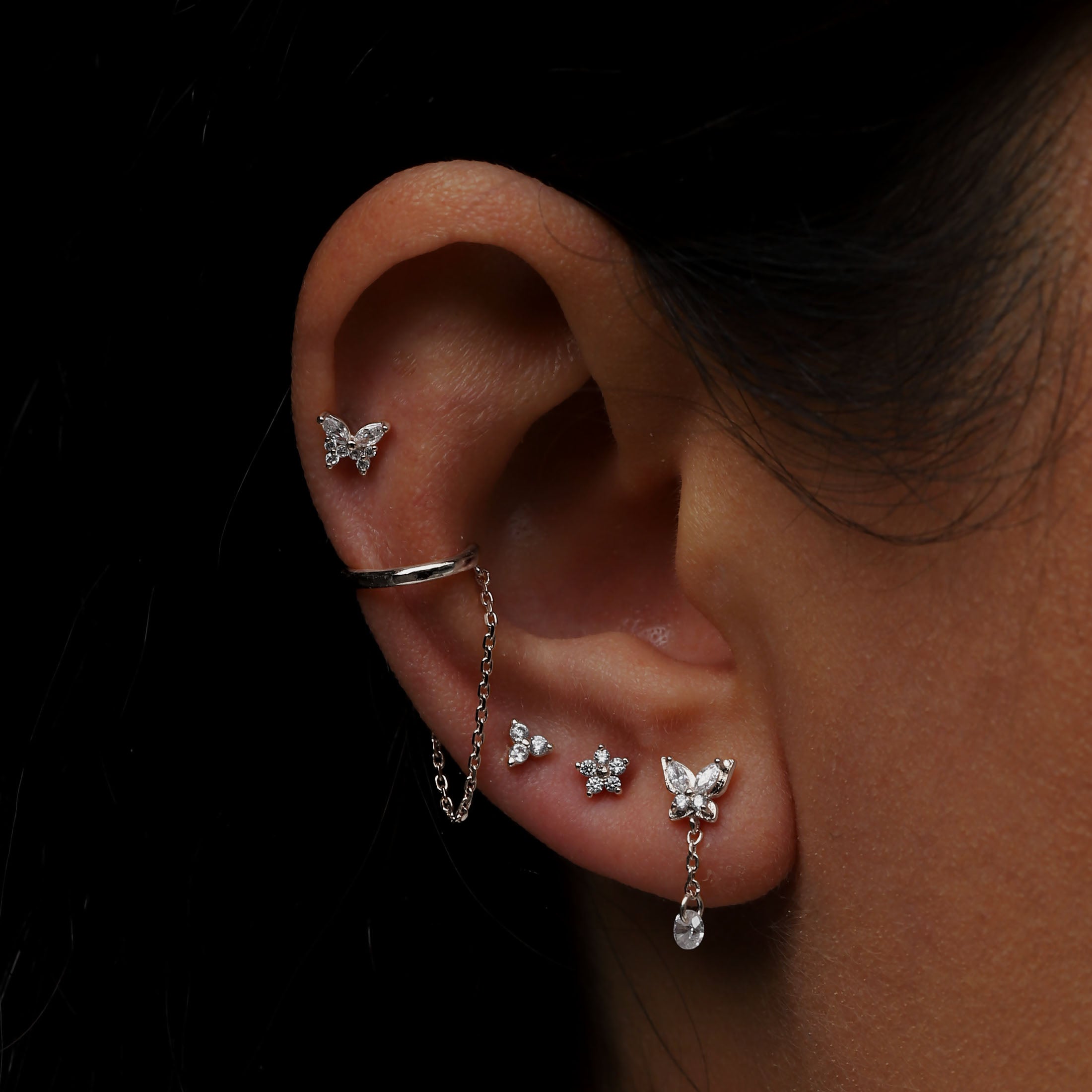 Enchantress Butterfly Tragus Helix & Cartilage Ear Piercing On Model - Sterling Silver