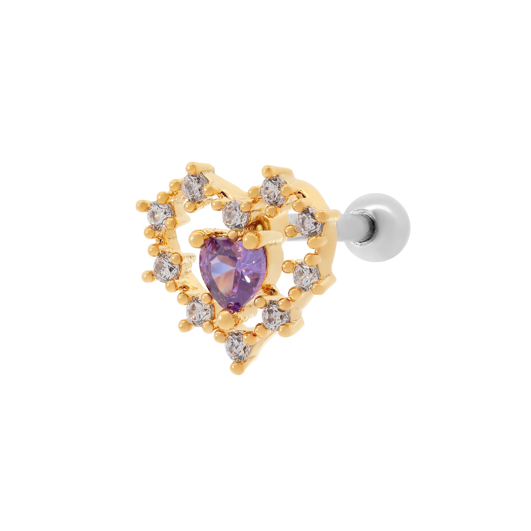 Envy Heart Gemstone Helix Tragus & Cartilage Ear Piercing - Gold